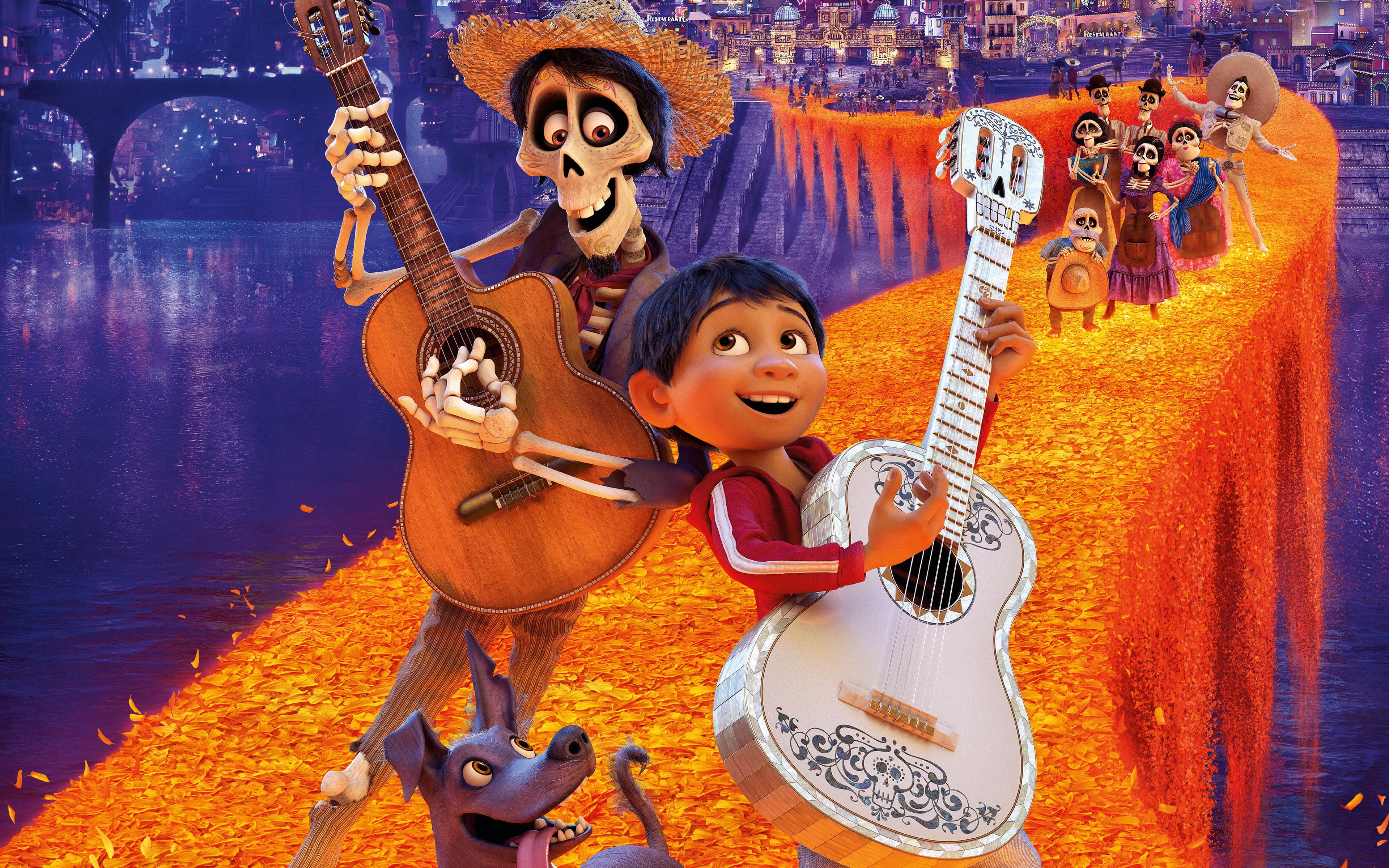 4K, poster, disney, music, d, holding, traditional clothing, smiling, looking at camera, performance, movie, musician, young women, musical instrument, HD Wallpaper