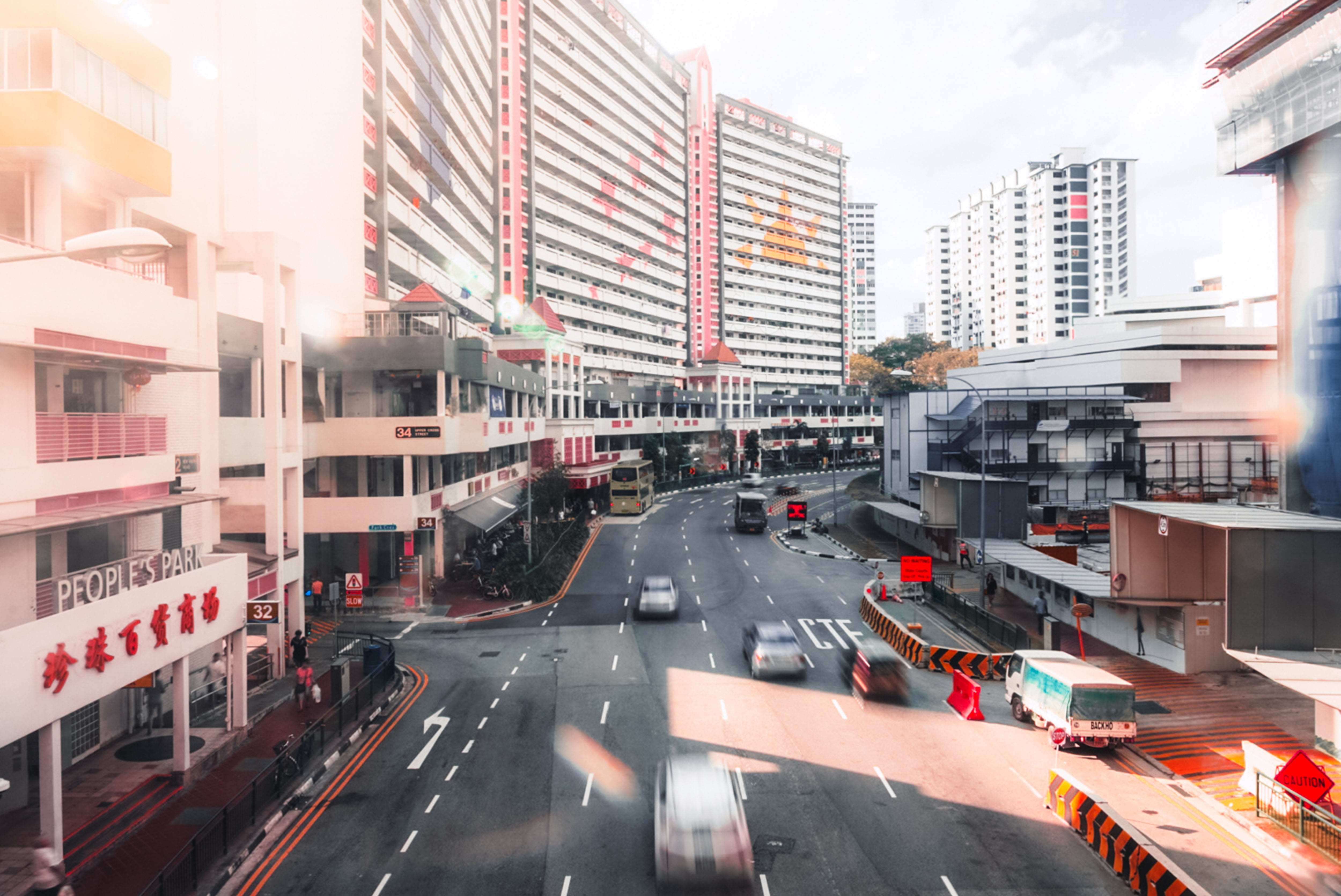 building, building exterior, chinatown, motor vehicle, traffic, architecture, city street, on the move, 4K, outdoors, no people, transportation, HD Wallpaper