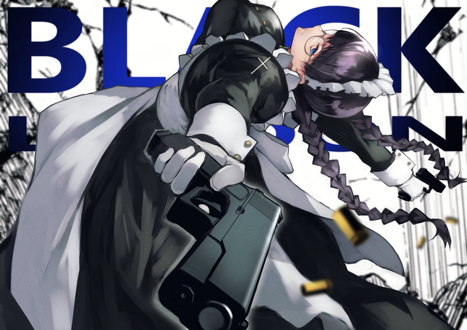yoshi55level, weapon, 720P, blue eyes, black hair, glasses, gun, Roberta, maid, Black Lagoon, HD Wallpaper