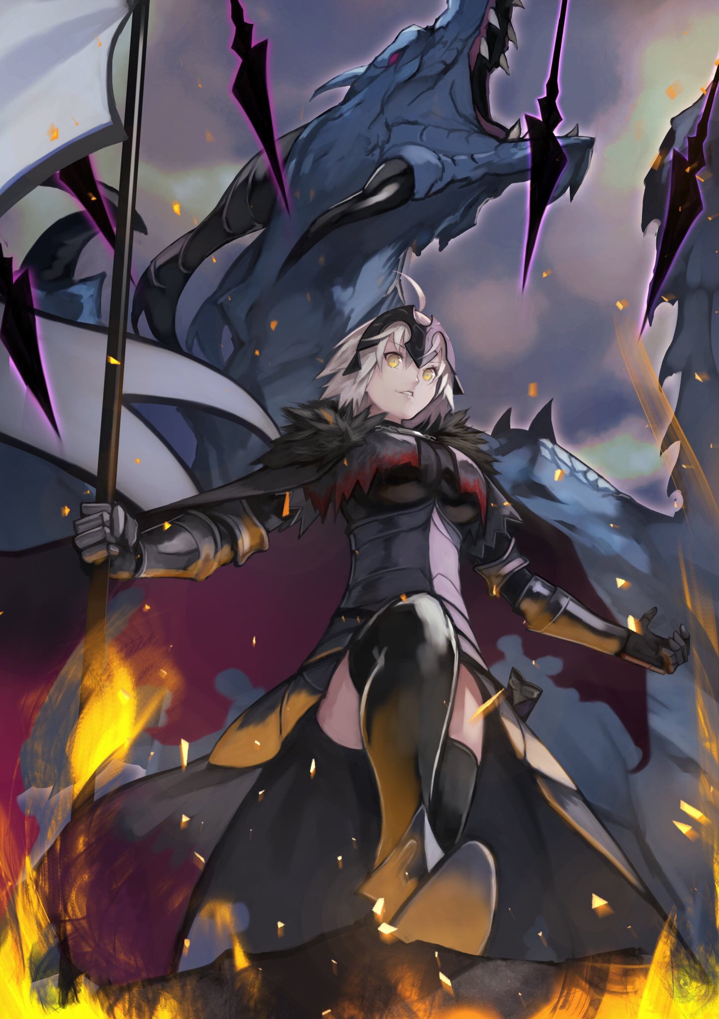 anime, dragon, yoshi55level, Jeanne (Alter) (Fate/Grand Order), 1080P, anime girls, Fate/Grand Order, Phone HD Wallpaper