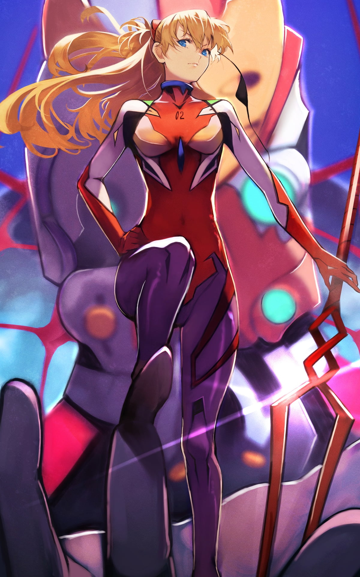 blonde, 1080P, Asuka Langley Shikinami, yoshi55level, anime girls, blue eyes, long hair, anime, Neon Genesis Evangelion, Phone HD Wallpaper