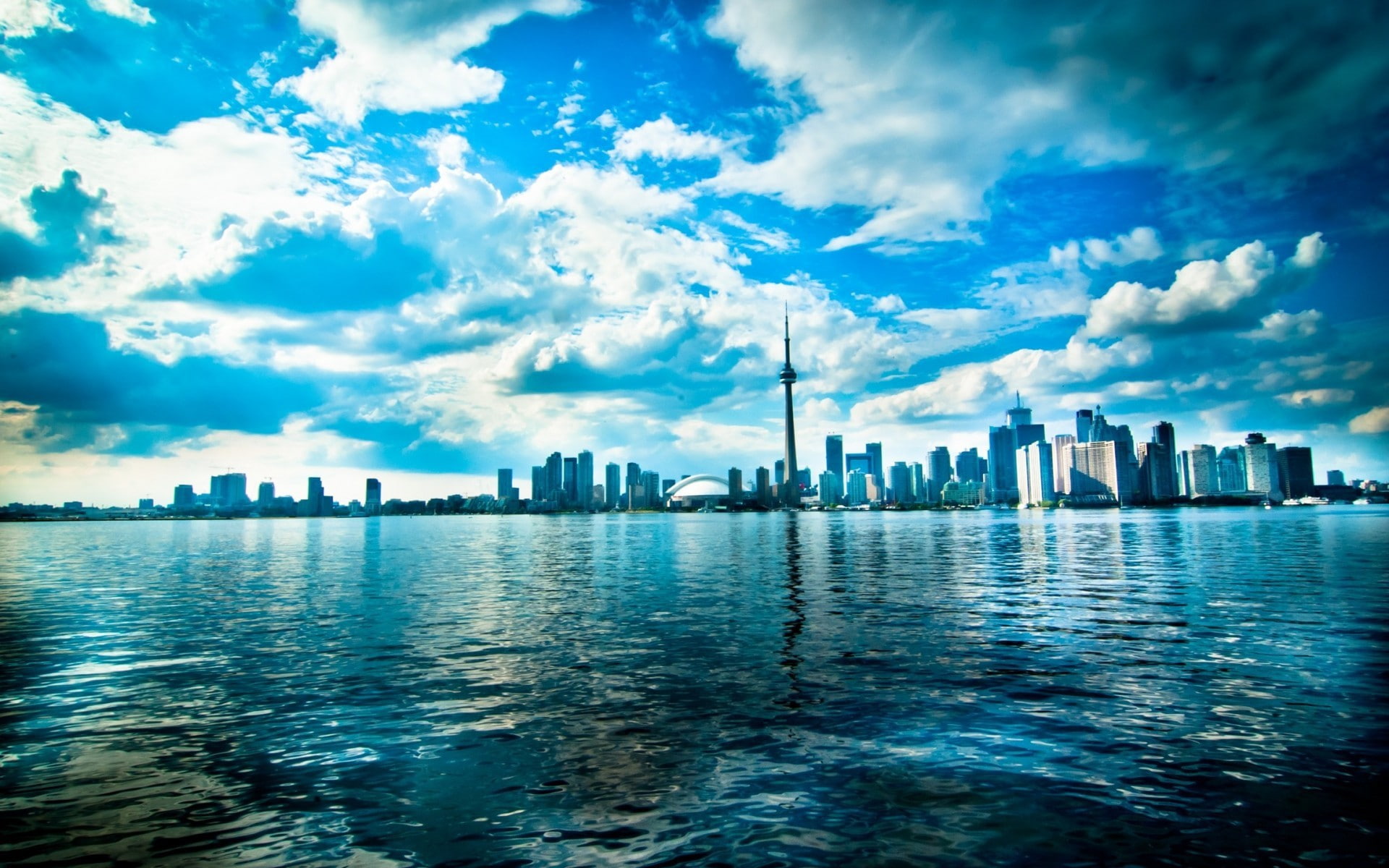 sky, Toronto, Sea, 1080P, city, horizon, photo, blue, Lake, HD Wallpaper