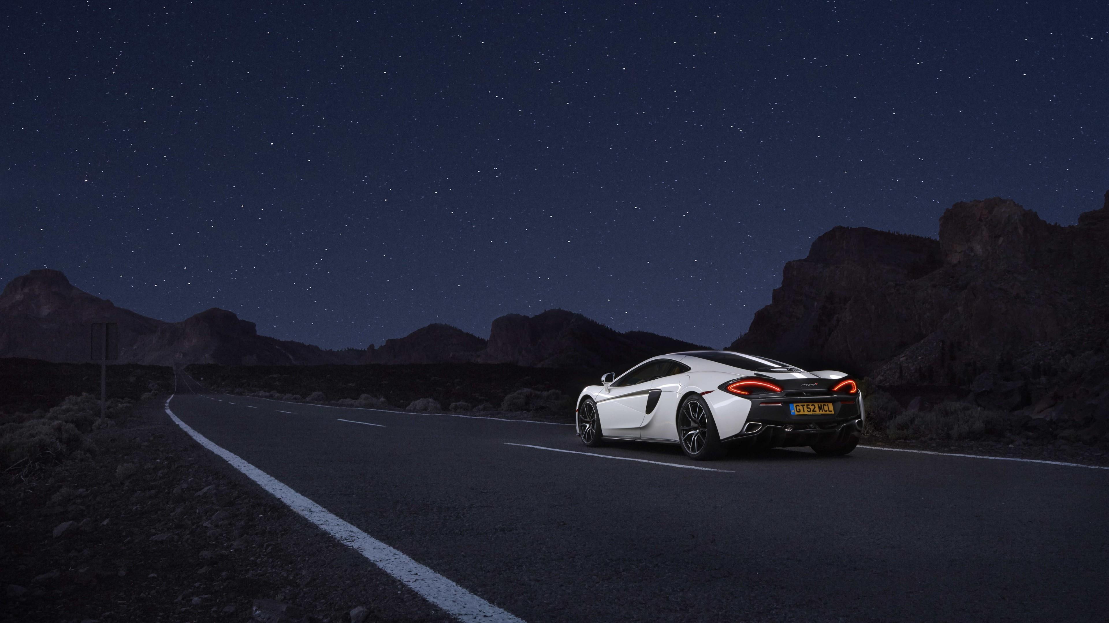 road, sky, auto, 4K, night, supercar, car, mclaren, stars, HD Wallpaper