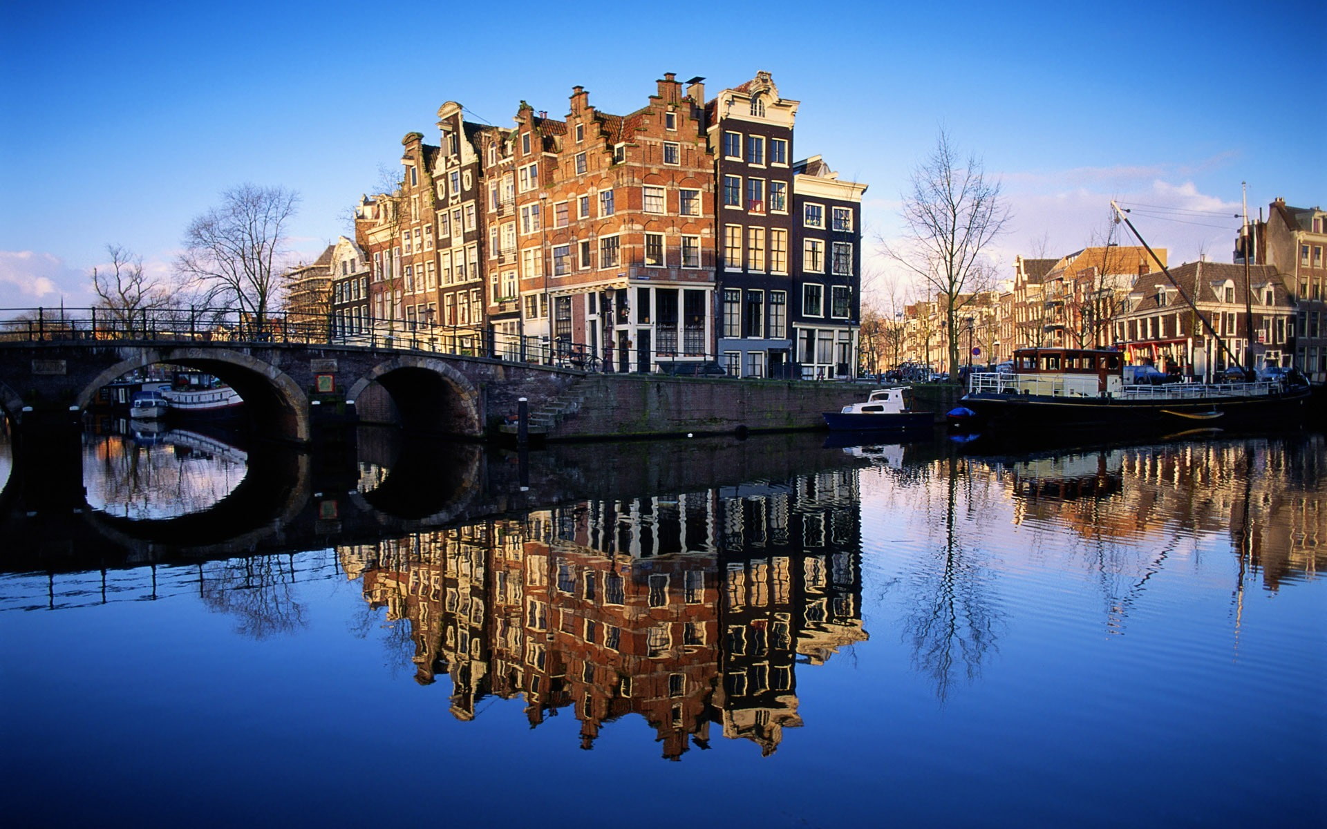 waterfront, Amsterdam, 1080P, building exterior, nature, clear sky, river, architecture, no people, sky, mode of transportation, nautical vessel, city, HD Wallpaper