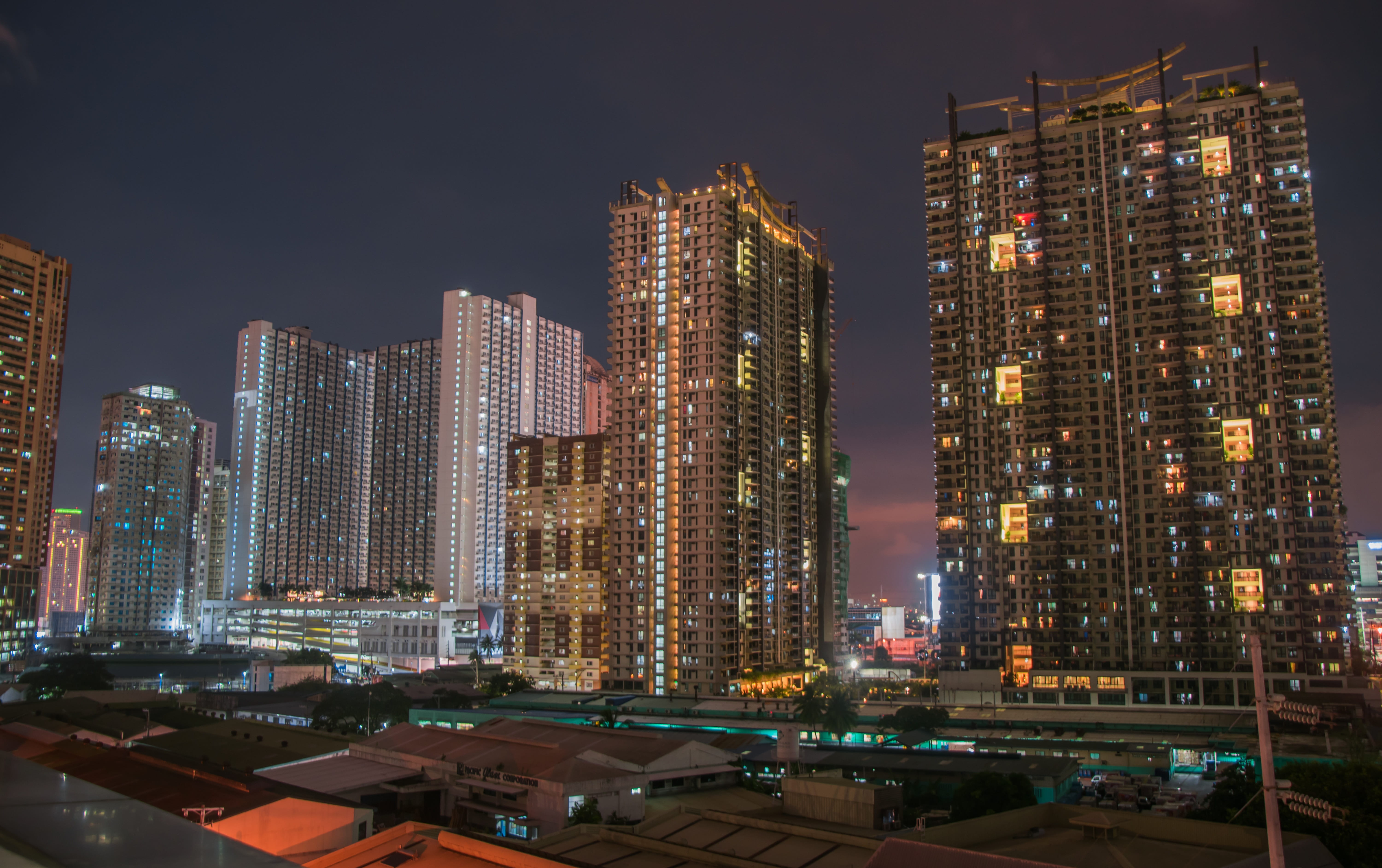 urban skyline, dusk, philippines, architecture, apartment, cityscape, modern, city life, built structure, financial district, 5K, sky, no people, illuminated, HD Wallpaper