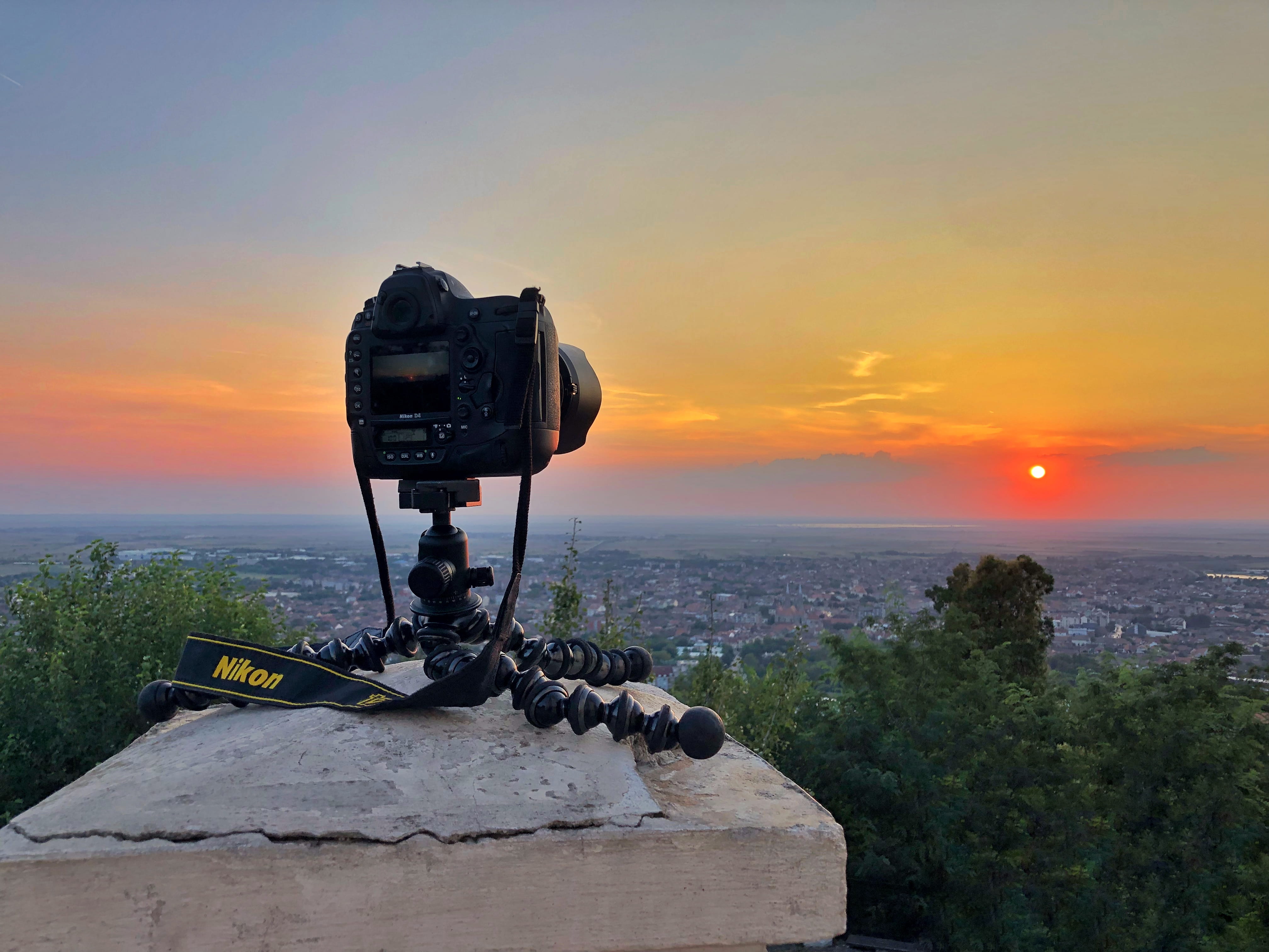 photo, tripod, cloud - sky, beauty in nature, building, serbia, nikond4, outdoors, sea, sunset, orange color, pavement, black, camera - photographic equipment, HD Wallpaper