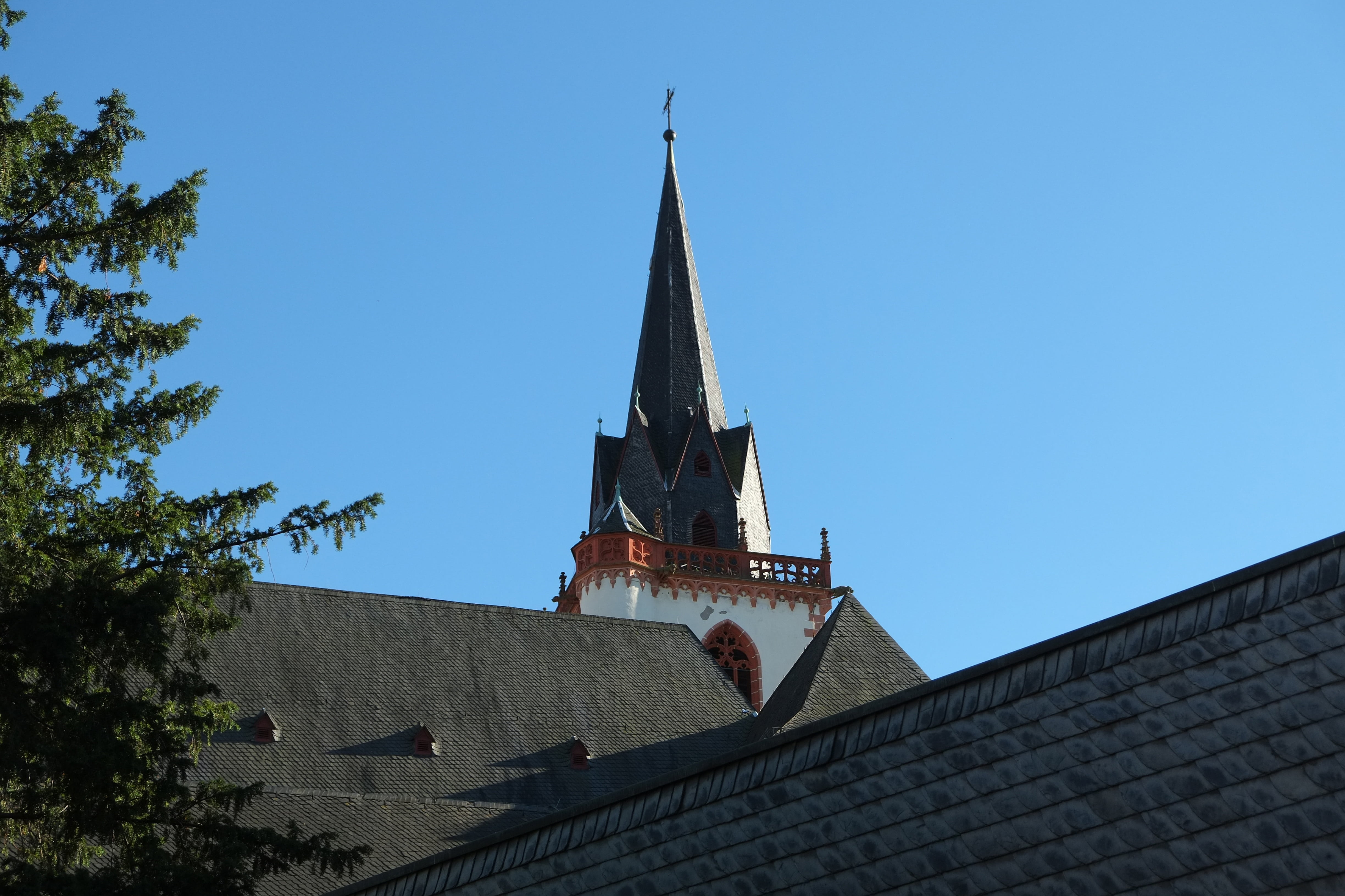 faith, basilica st martin bingen, church steeples, stone, places of interest, outdoors, catholic, day, building exterior, clear sky, house of worship, roof tile, HD Wallpaper