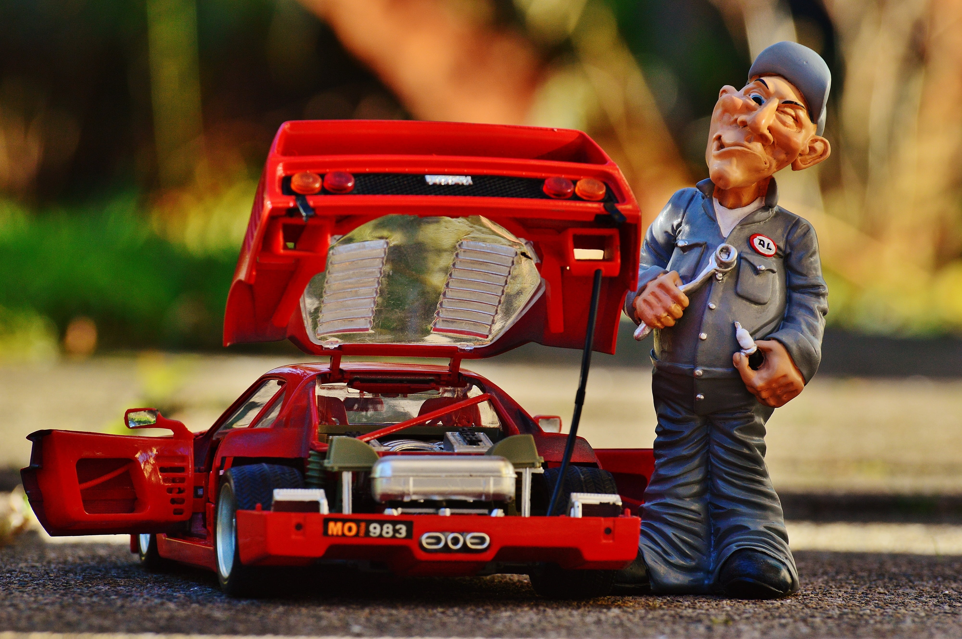 standing, motor vehicle, auto, radio, dare, figurine, transportation, boys, mode of transportation, focus on foreground, red, car racing, men, fun, repair, HD Wallpaper