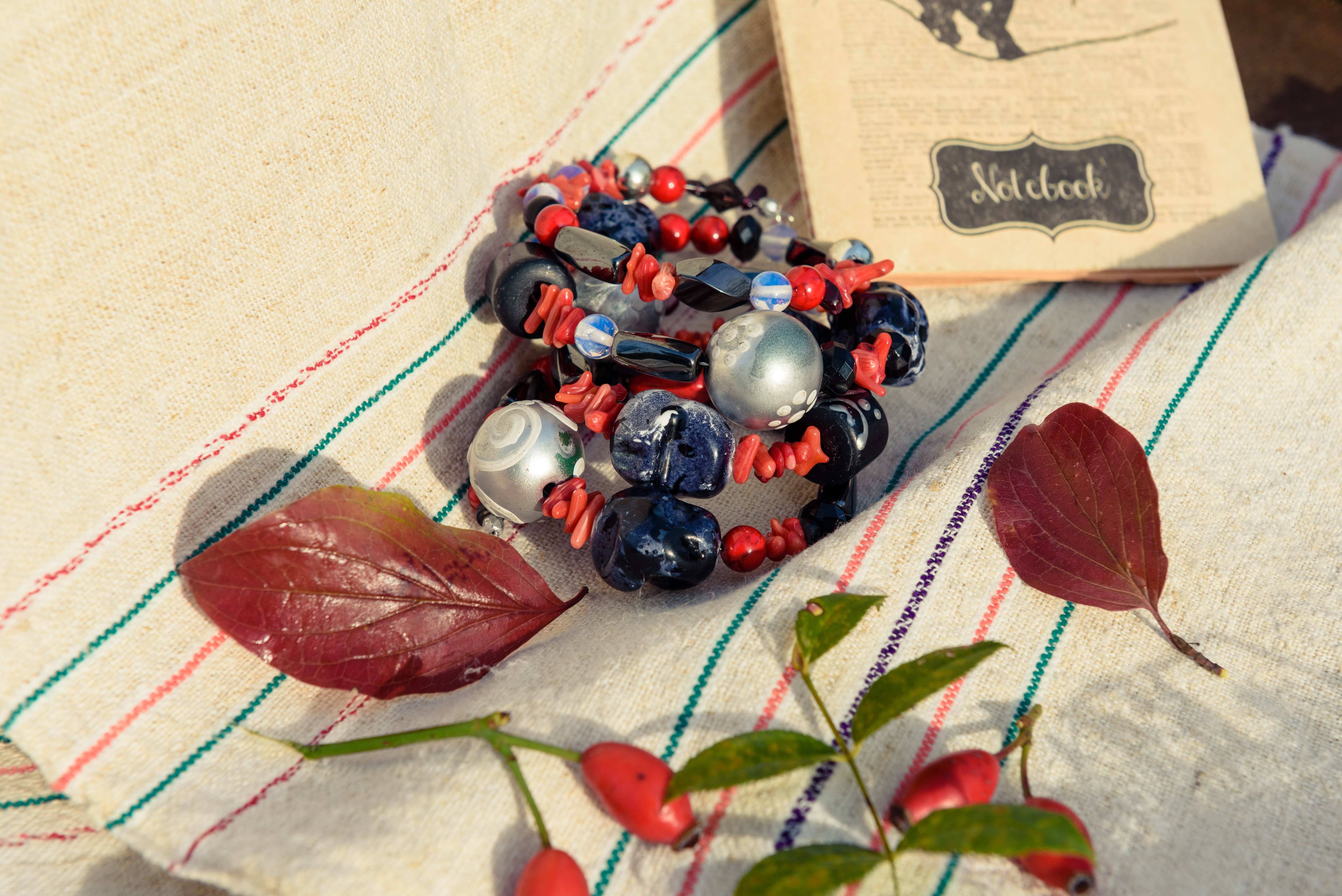 style, food, gypsy style, blueberry, plant part, boho style, day, food and drink, bracelet, nature, 5K, leaf, close-up, no people, red, table, ornament, HD Wallpaper