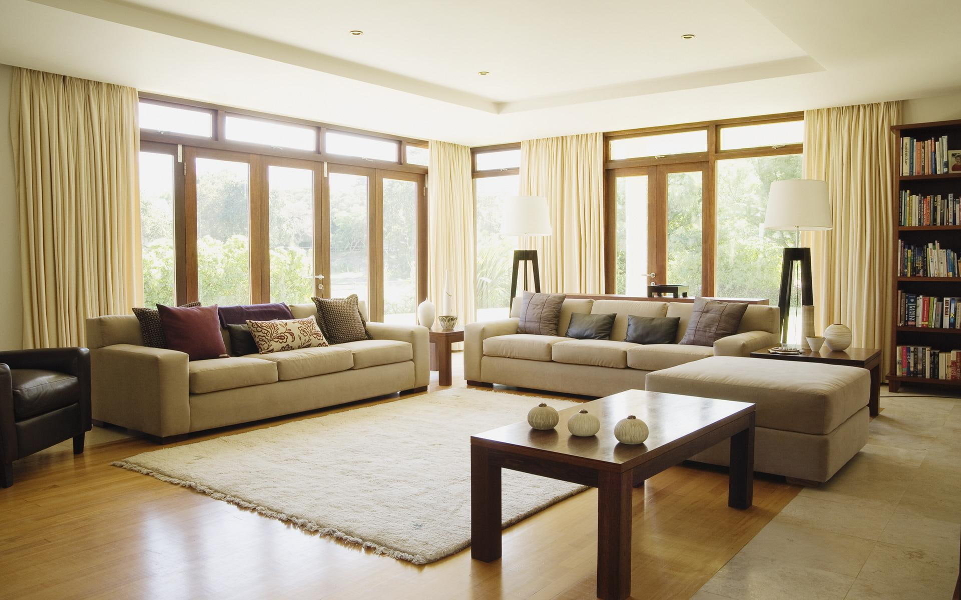 1080P, lounge, cushion, sofas, nice, white, carpet, animals, table, two, couch, ottoman, HD Wallpaper
