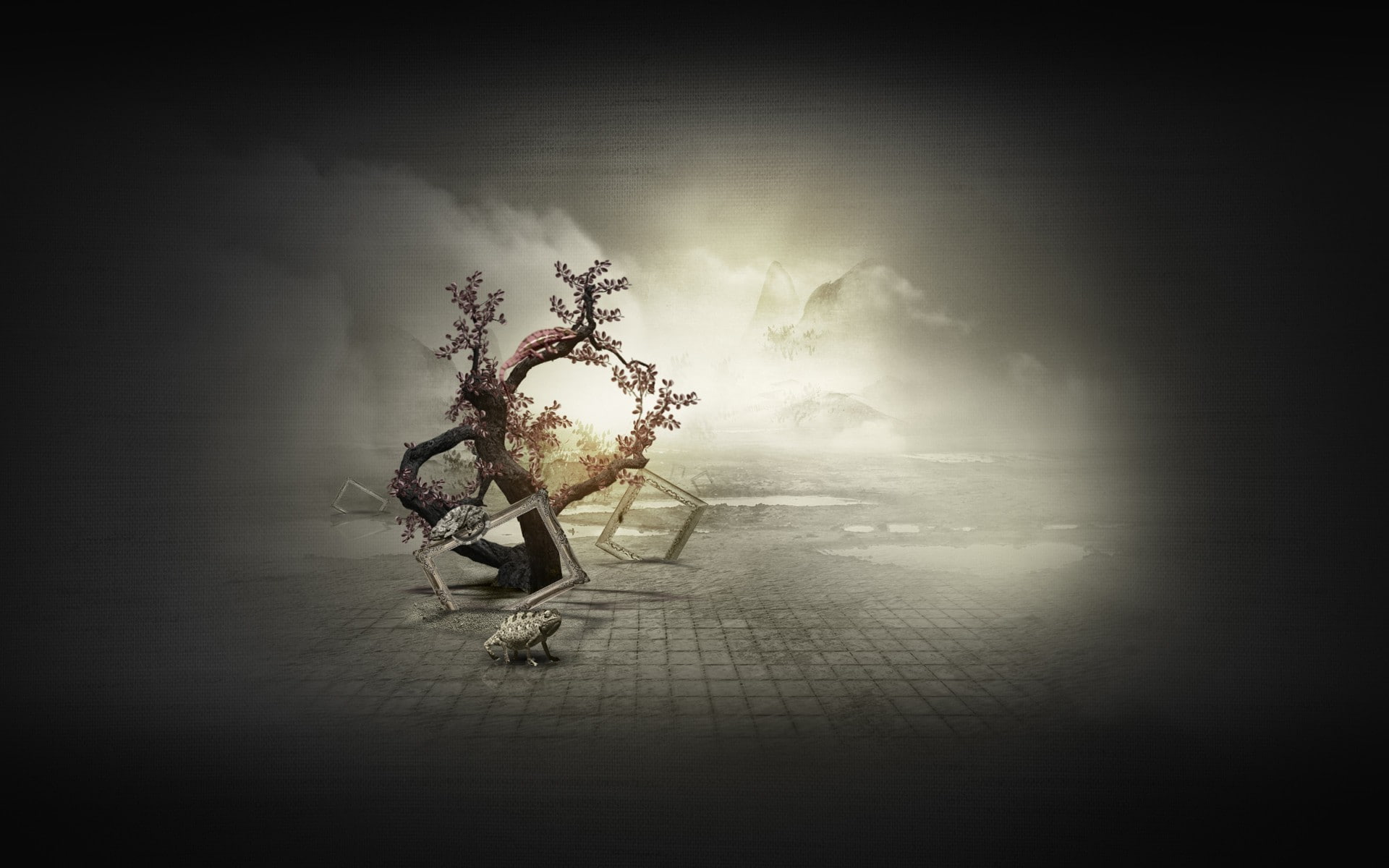 trees, surreal, artwork, picture frames, 1080P, digital art, HD Wallpaper