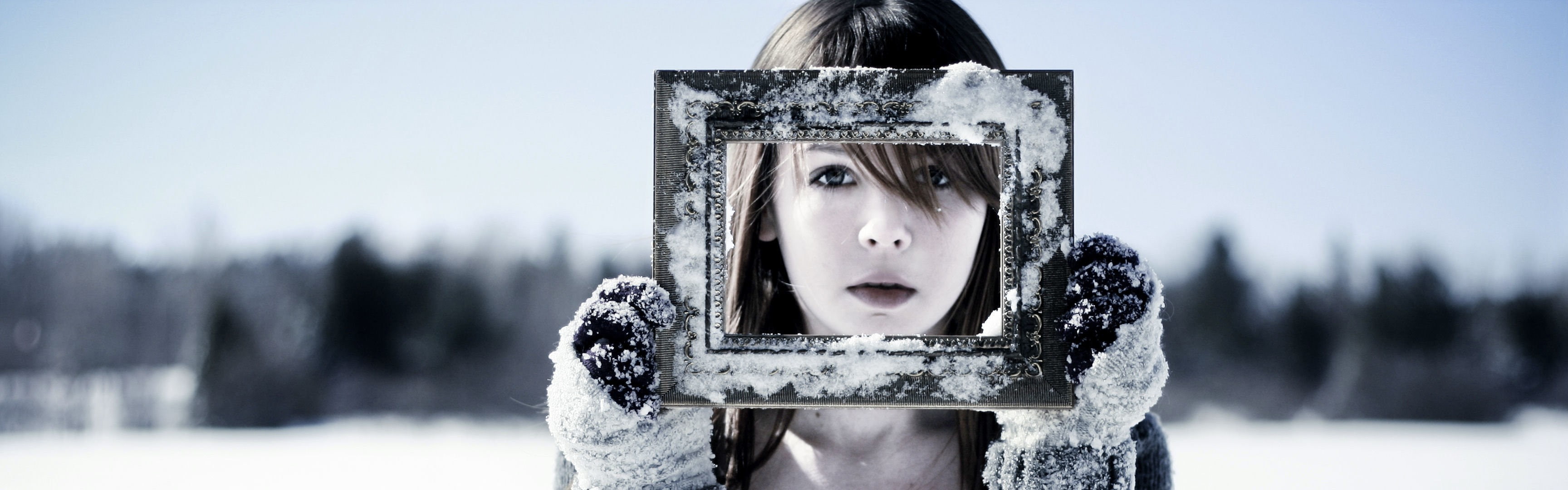 one person, winter, snow, 2K, sky, frozen, icicle, picture frames, hairstyle, snowing, day, adult, focus on foreground, looking at camera, cold temperature, HD Wallpaper