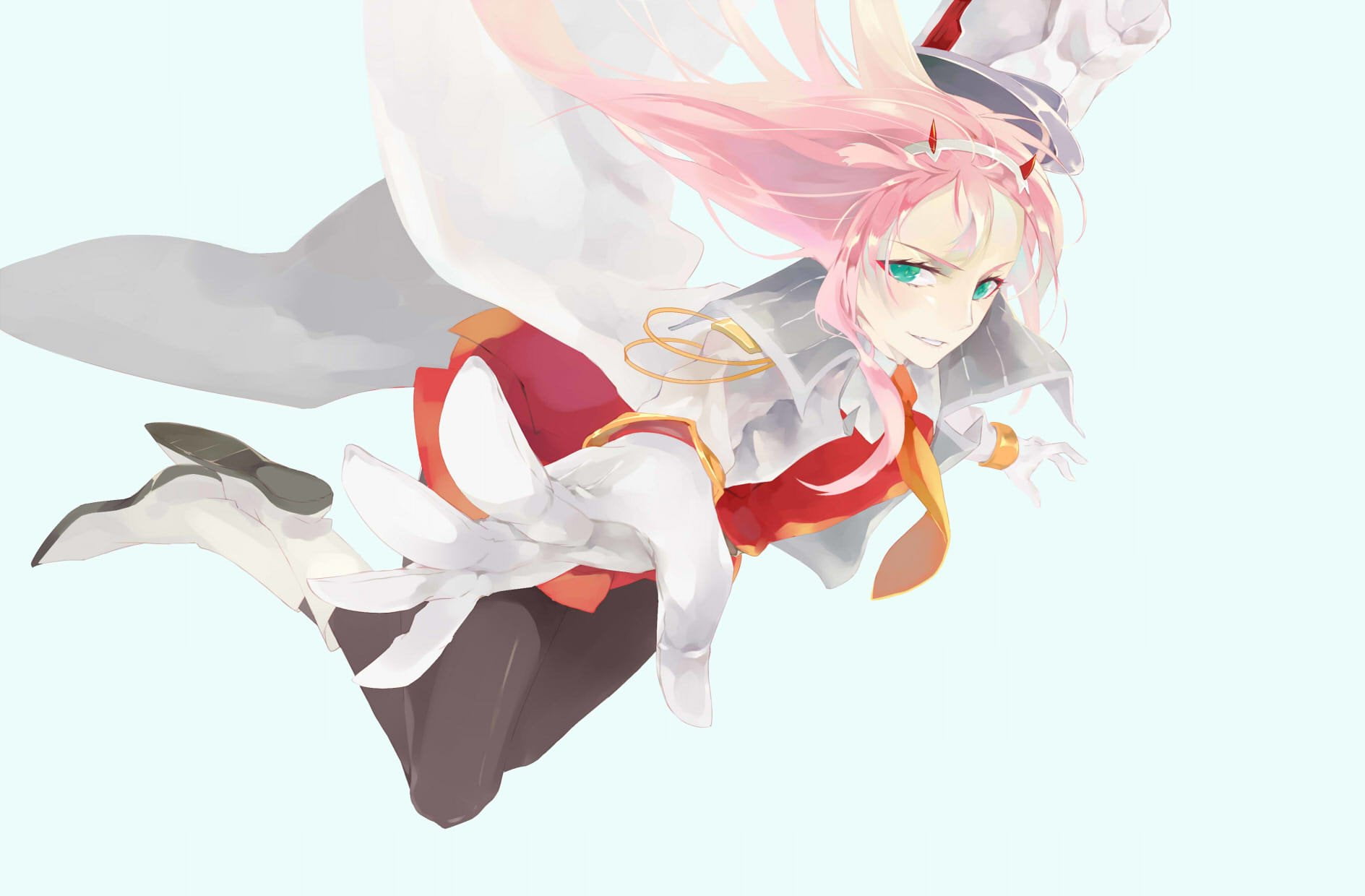 cut out, Uniform, still life, low angle view, Hat, motion, nature, Horns, 720P, ribbon, Pink Hair, Darling in the FranXX, close-up, ribbon - sewing item, HD Wallpaper