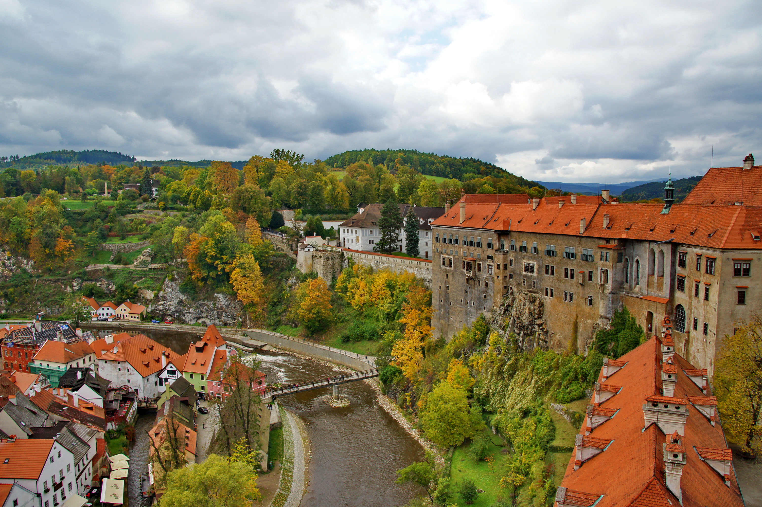 home, the Vltava river, Czech Republic, 2K, photo, the city, Český Krumlov, HD Wallpaper