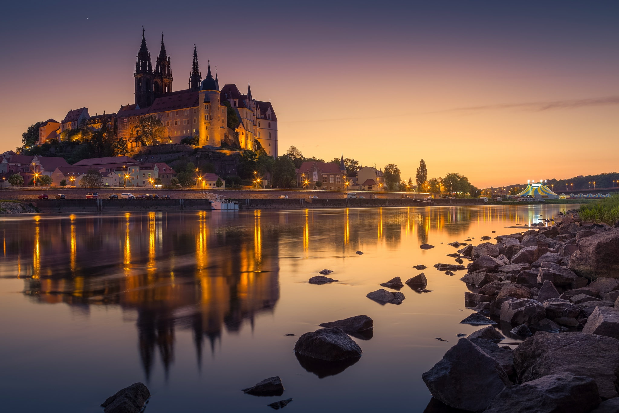 fortress, 1080P, Maysen, Albrechtsburg castle, Germany, the evening, lights, Meissen, HD Wallpaper