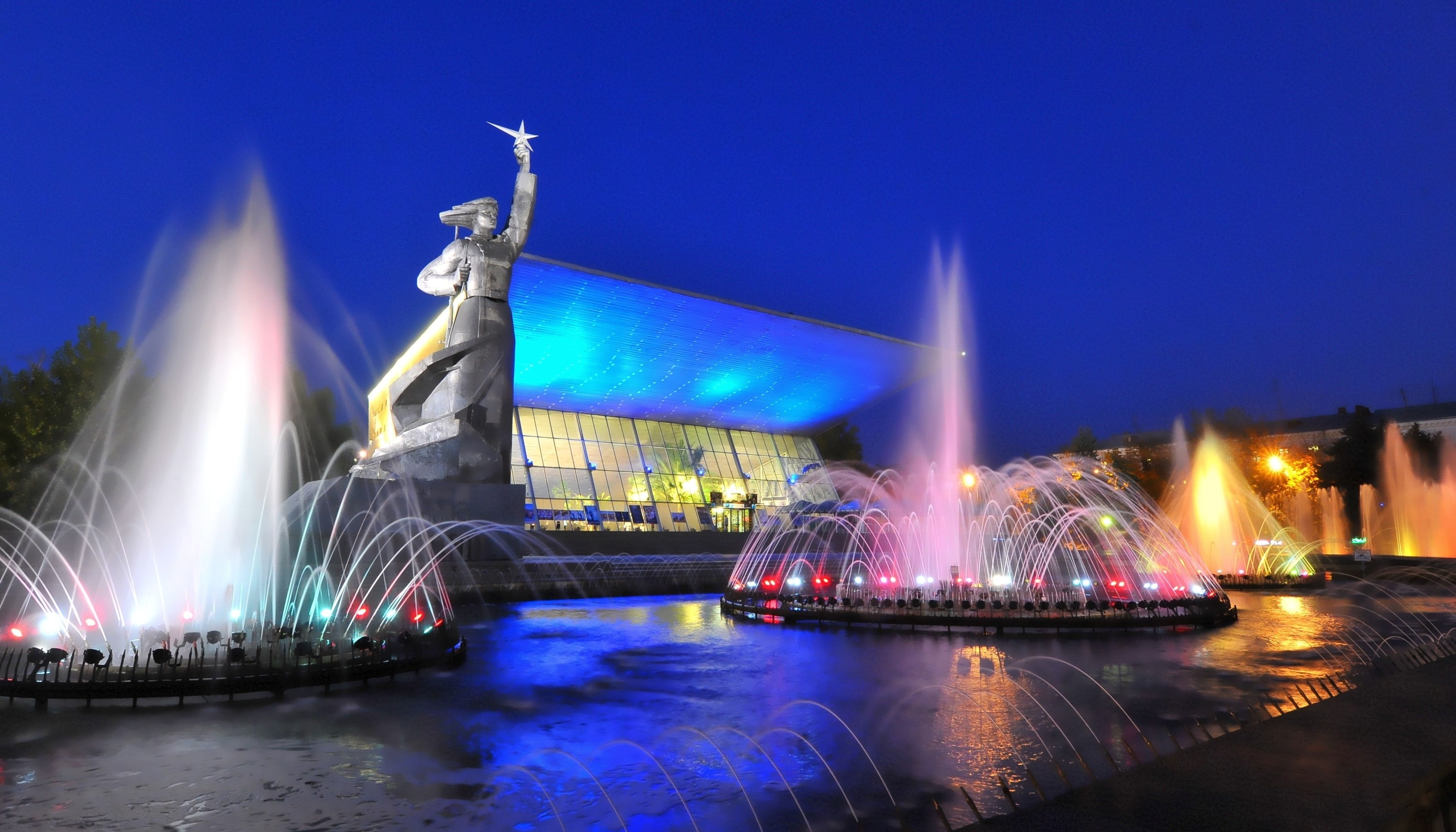 2K, fountain, building, statue, HD Wallpaper