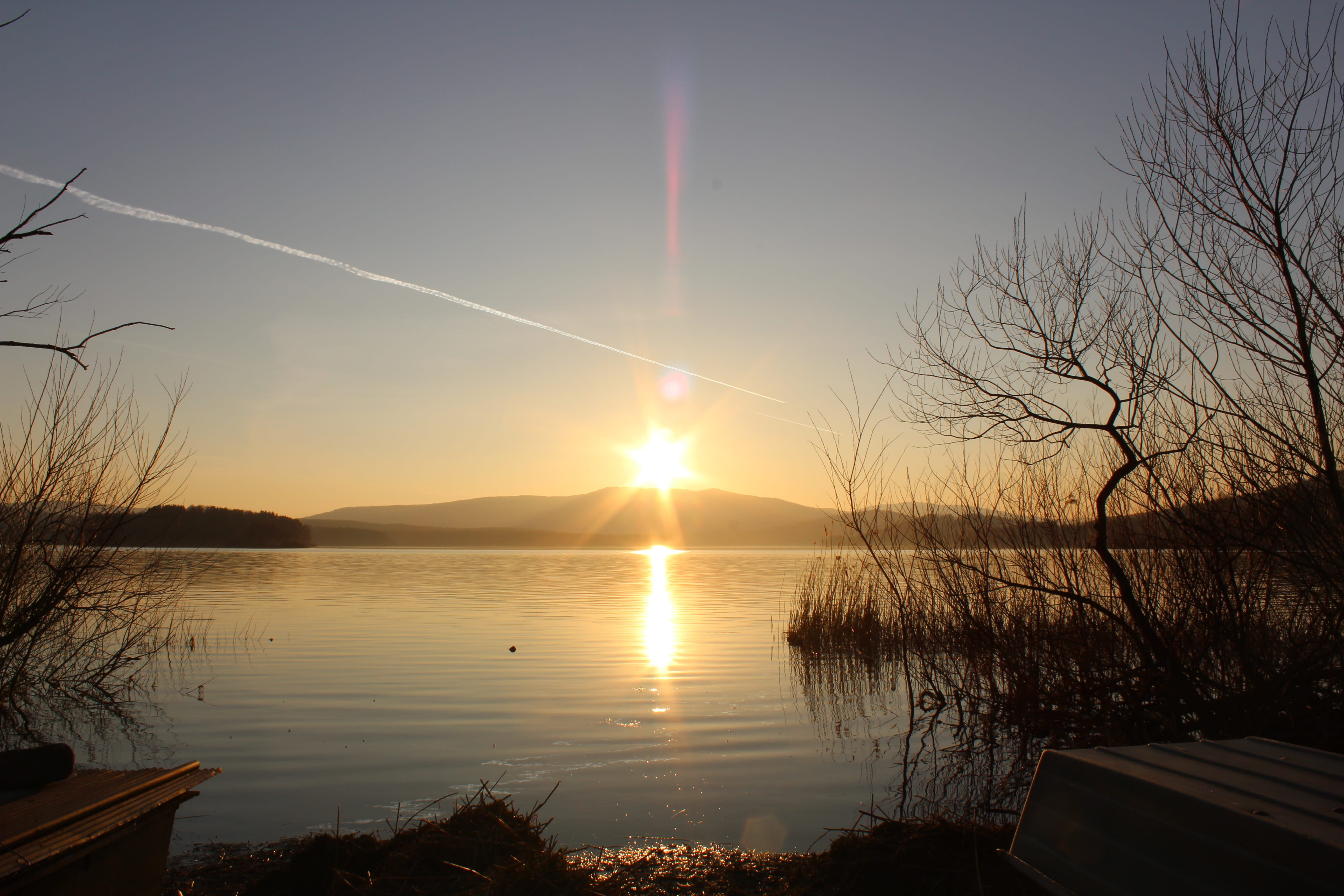 tranquil scene, plant, scenics - nature, sunset, water, sunlight, sun, south bohemia, reflection, lipno, tree, outdoors, beauty in nature, silhouette, no people, HD Wallpaper