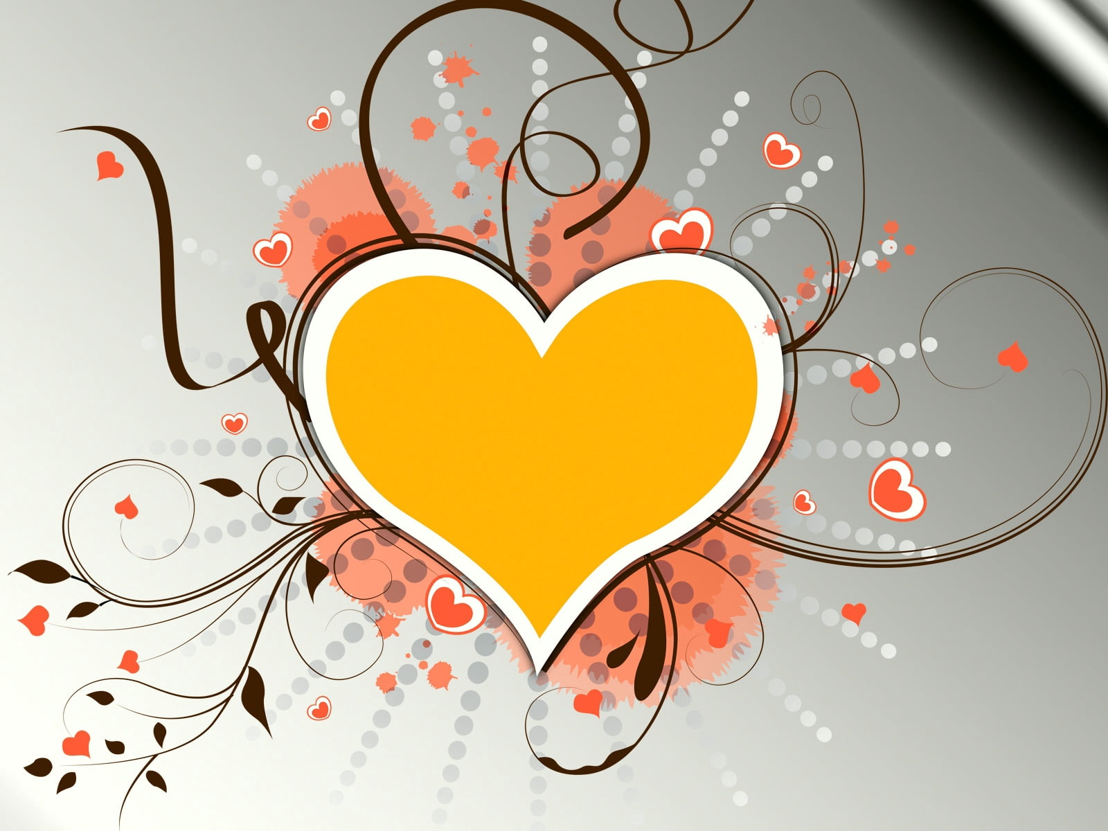 heart Shape, abstract, swirl, happiness, decor, orange, banner, beautiful, february, frame, backgrounds, holiday - event, design Element, flower, love, HD Wallpaper