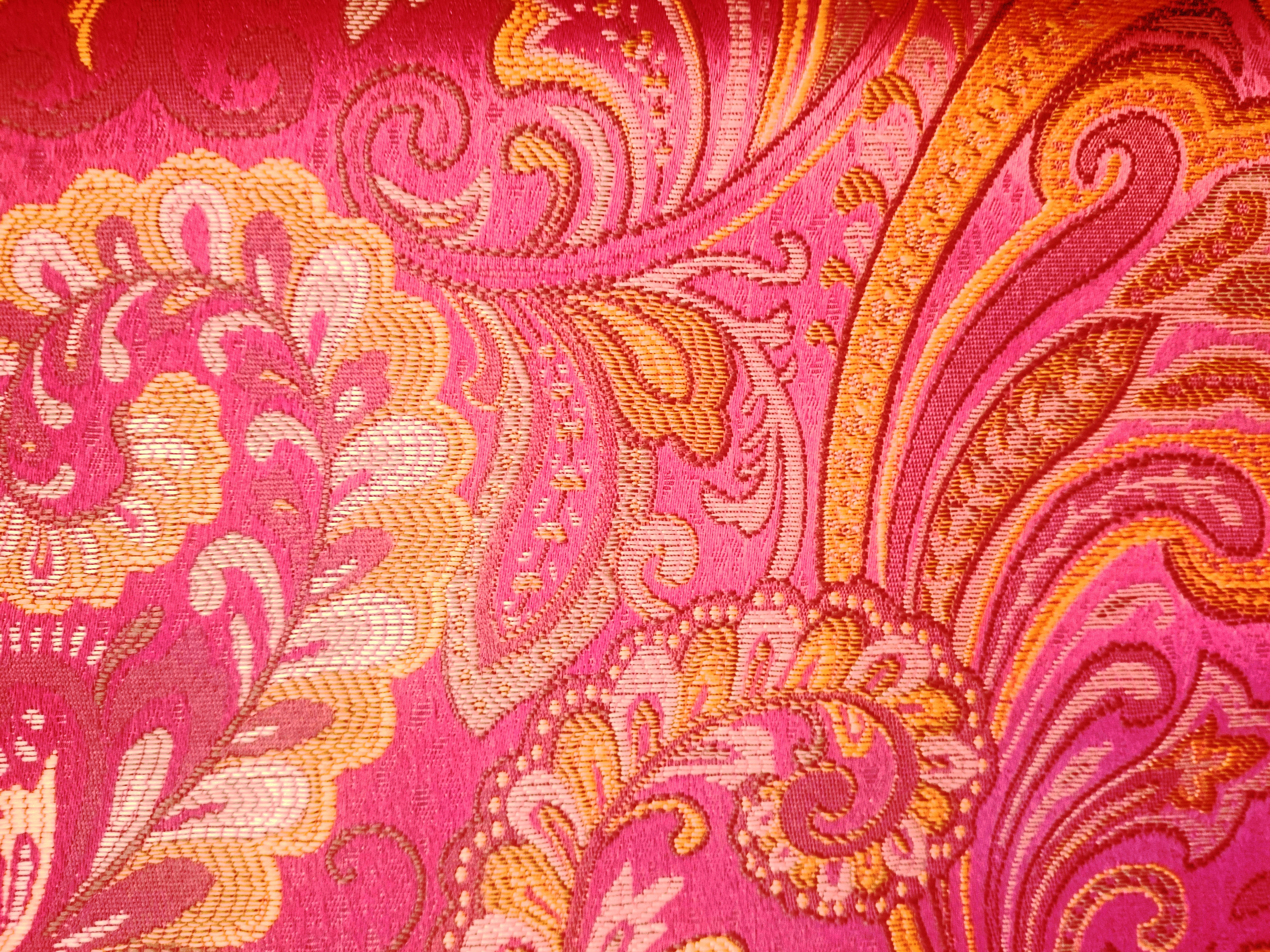 close-up, beautiful, retro styled, ornate, decorative, fabric, background, rag, bright, flowers, indoors, luxury, pattern, pink color, design, knitted wear, HD Wallpaper