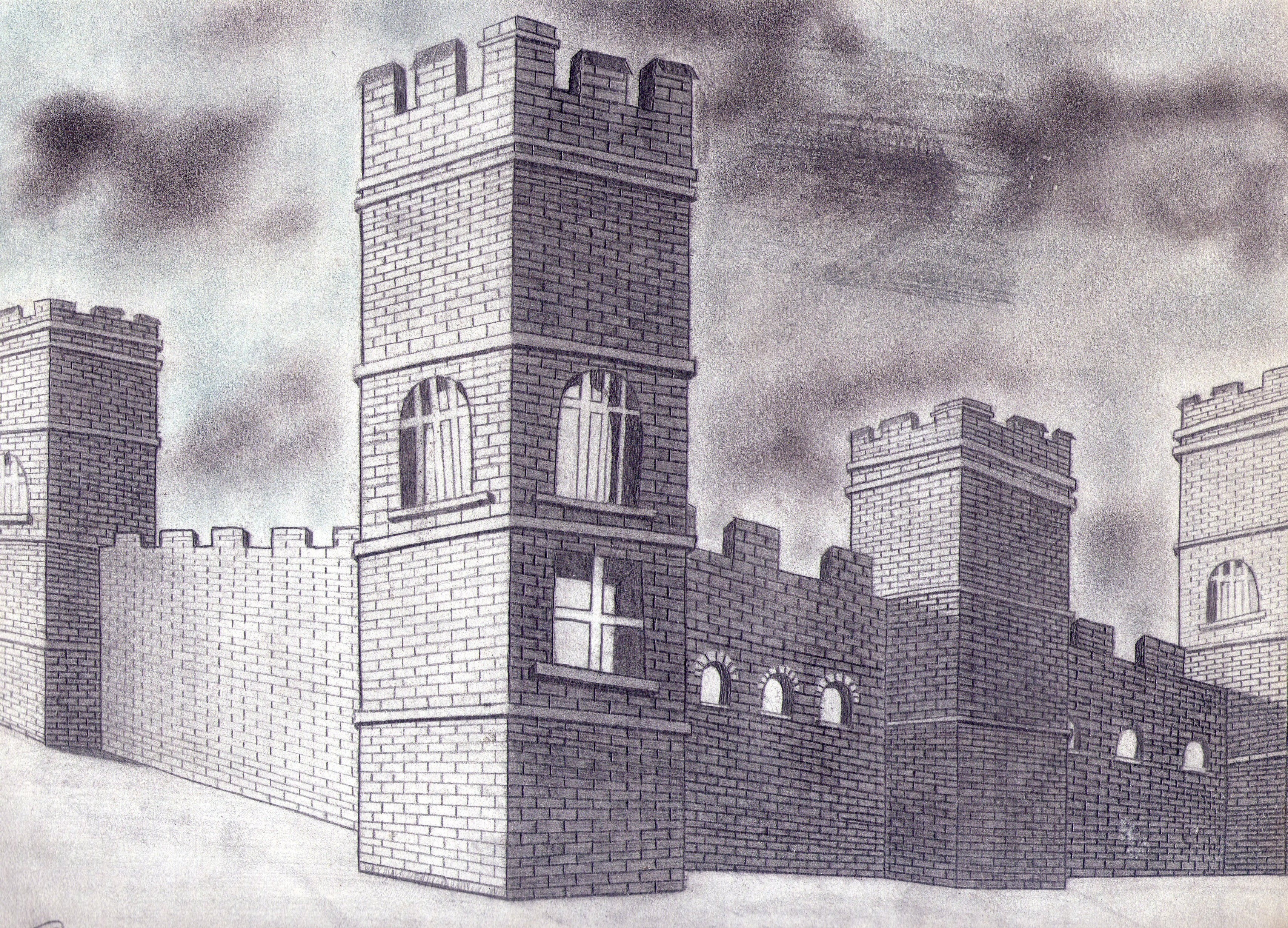 low angle view, skyscraper, cloud - sky, building exterior, castle, 2K, pencils, digital composite, textile, drawing, travel destinations, city, black, HD Wallpaper