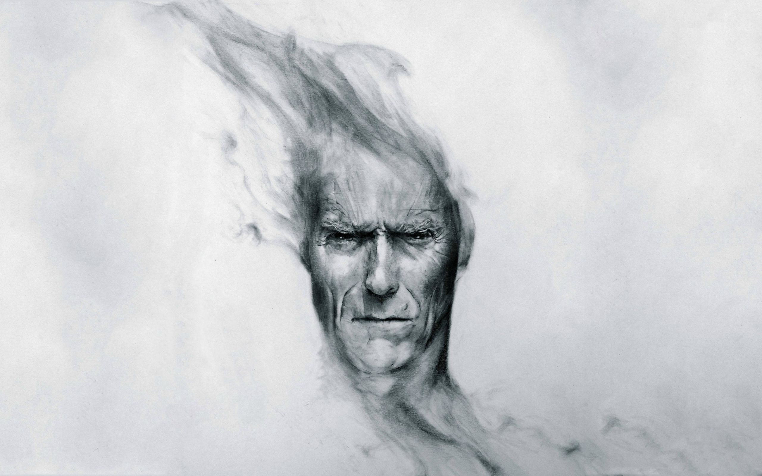 Clint Eastwood, 2K, drawing, pencils, movies, monochrome, HD Wallpaper