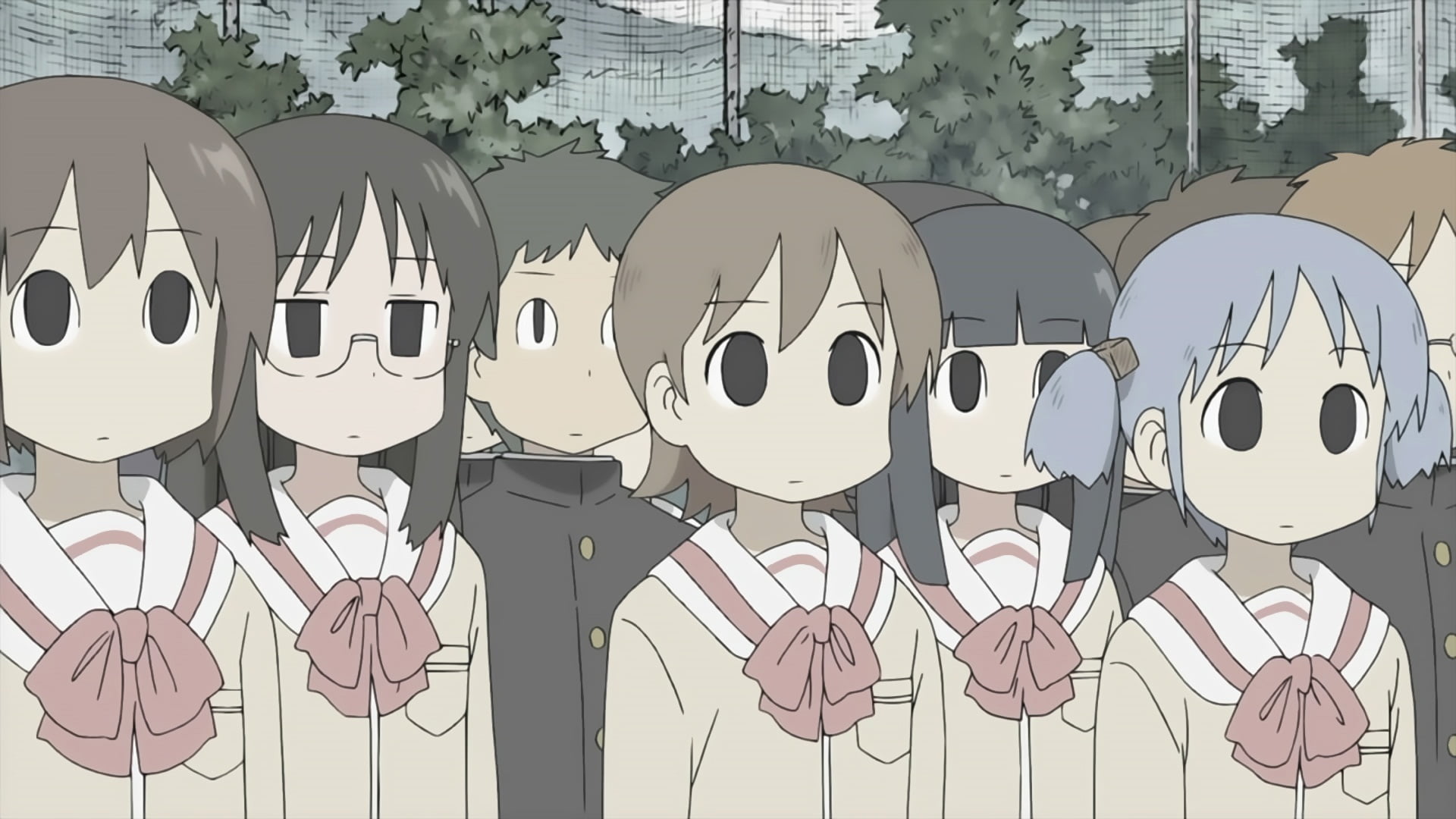 nature, 1080P, anime, day, creativity, white color, architecture, art and craft, outdoors, Yukko, plant, hanging, white, Nichijou, still life, built structure, HD Wallpaper