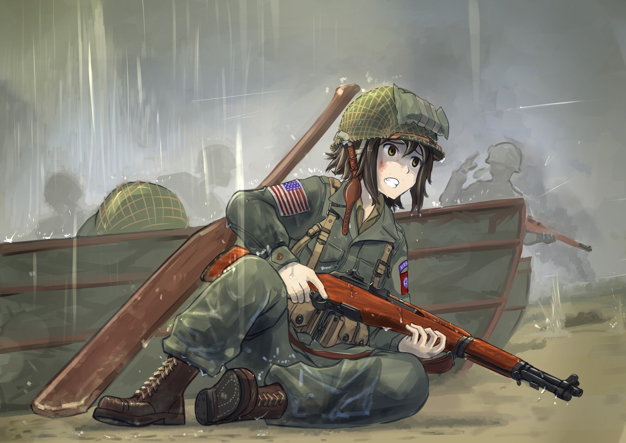 anime, anime girls, M1 Garand, World War II, original characters, 1080P, HD Wallpaper