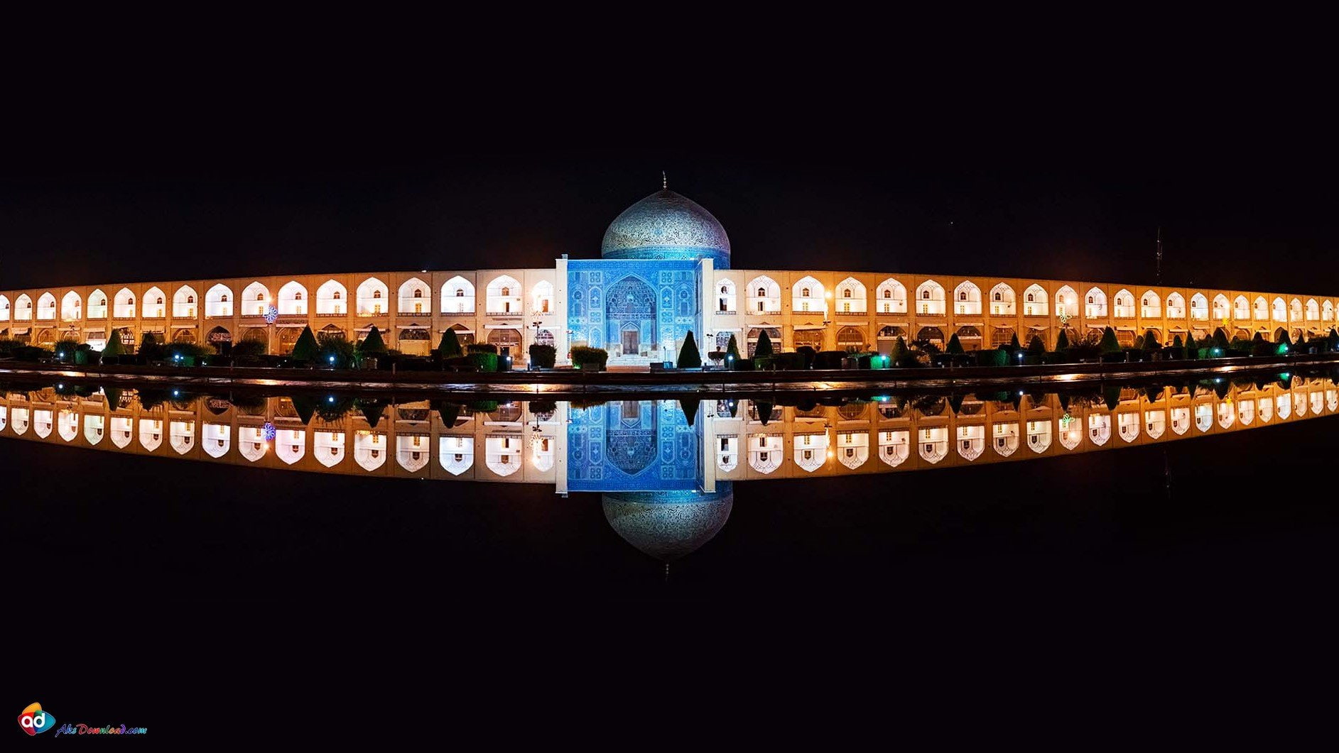 spirituality, travel, religion, iran isfahan, dome, symmetry, building, tourism, no people, architecture, nature, reflection, 720P, built structure, illuminated, HD Wallpaper