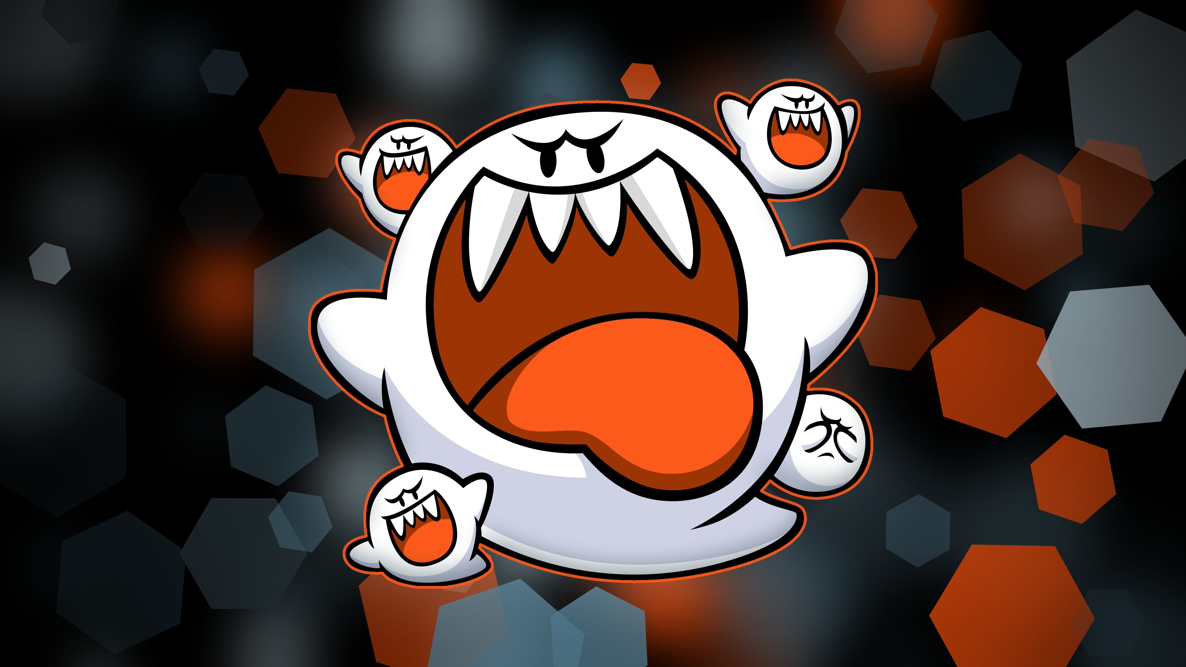 4K, Ghosts, hexagon, Boo (Mario), Nintendo, drawing, Depth Of Field, HD Wallpaper
