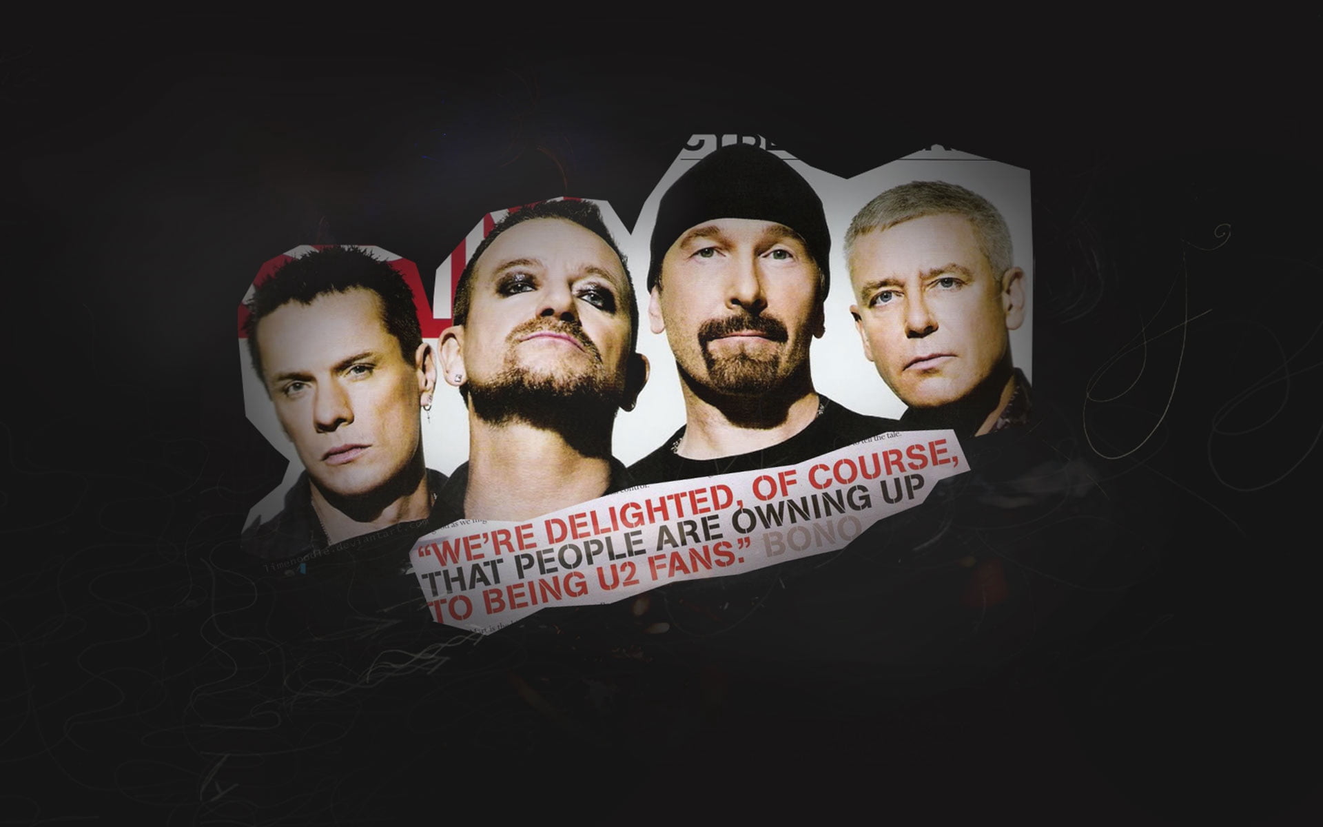 u2, band, black background, 1080P, mid adult men, looking at camera, females, males, young Adult, male likeness, pack, digital composite, caucasian Ethnicity, HD Wallpaper