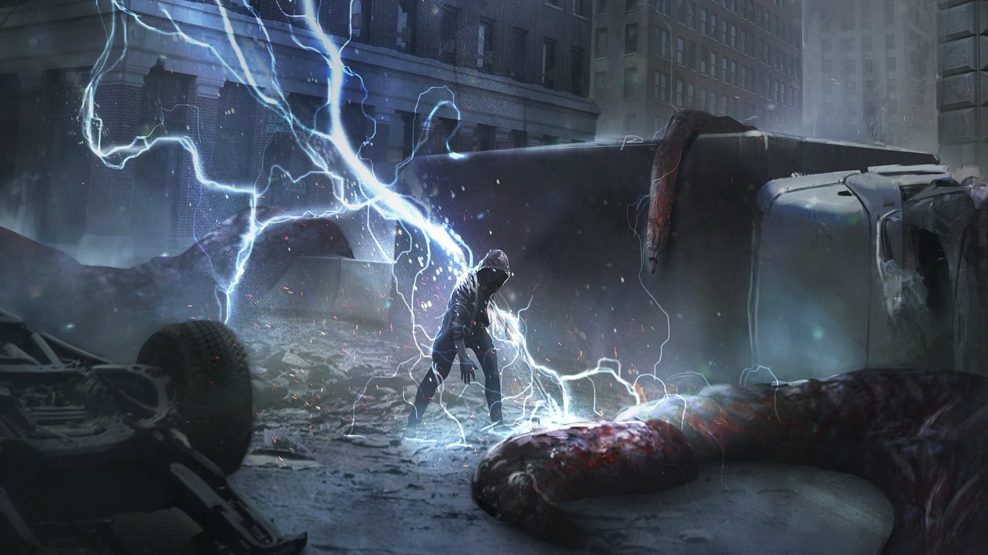 lightning, 1080P, man, power, by Max Duran, HD Wallpaper