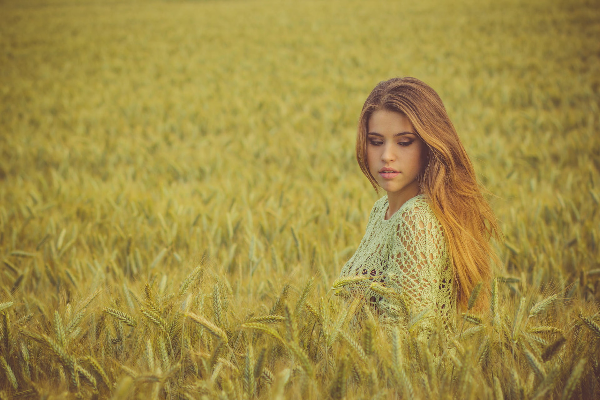 Redhead, Woman, Model, Girl, Wheat, Marina Prat Duran, 1080P, Models, Long Hair, HD Wallpaper