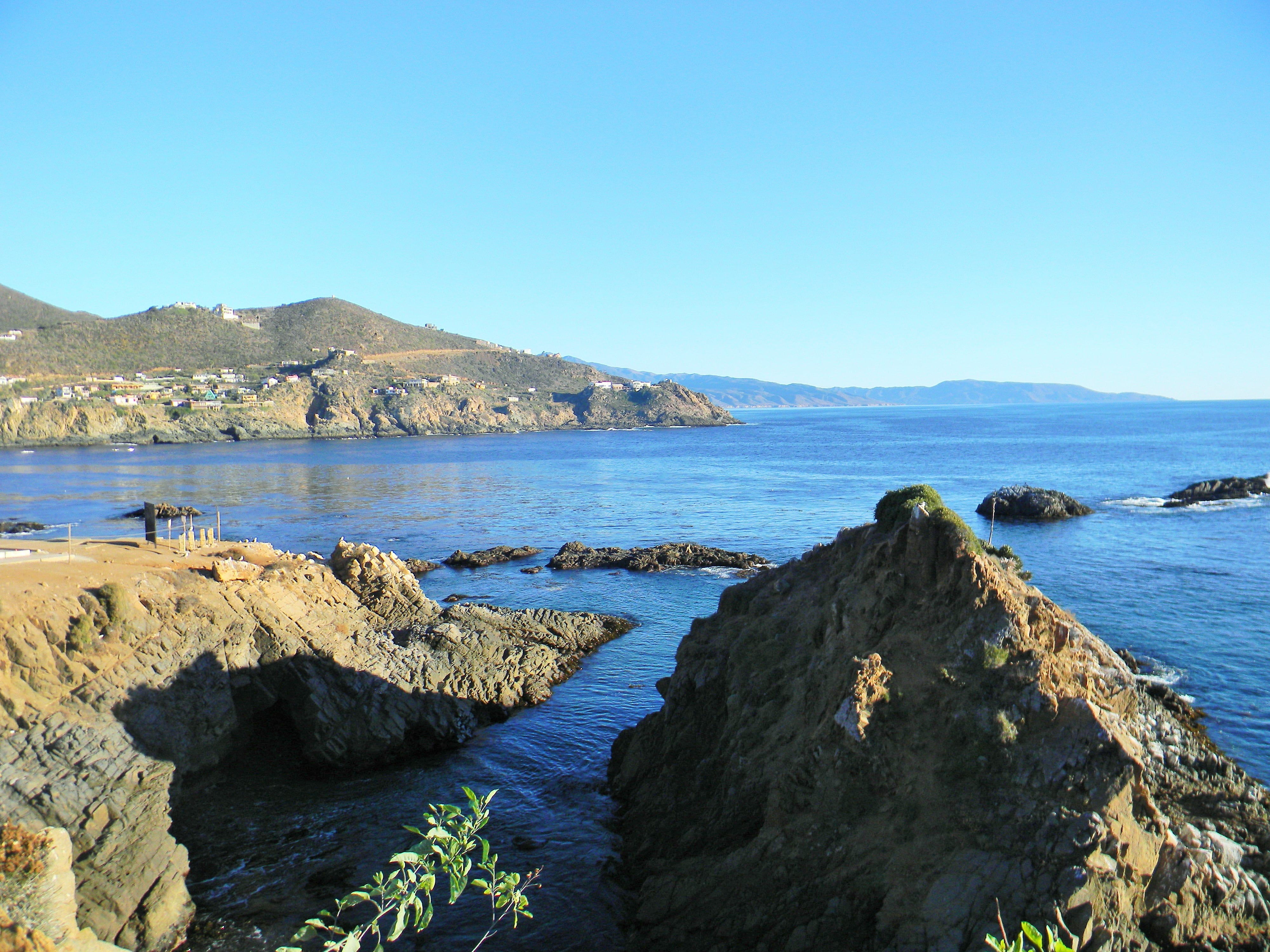 clear sky, outdoors, rocky coastline, land, scenics - nature, 4K, blue, rock - object, nature, la bufadora, rock formation, no people, sky, beauty in nature, HD Wallpaper