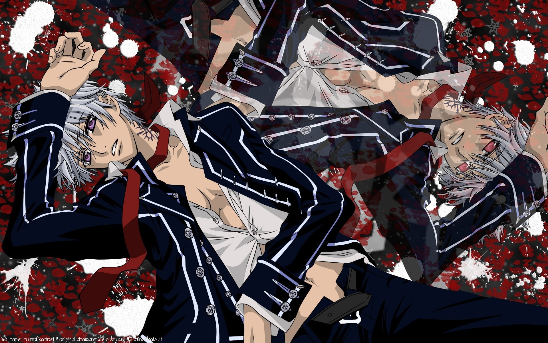 hd, hair, vampire, 1080P, knight, art, lying, boys, x, lying down, purple, white, unbuttoned, Vampire Knight, anime, eyes, HD Wallpaper