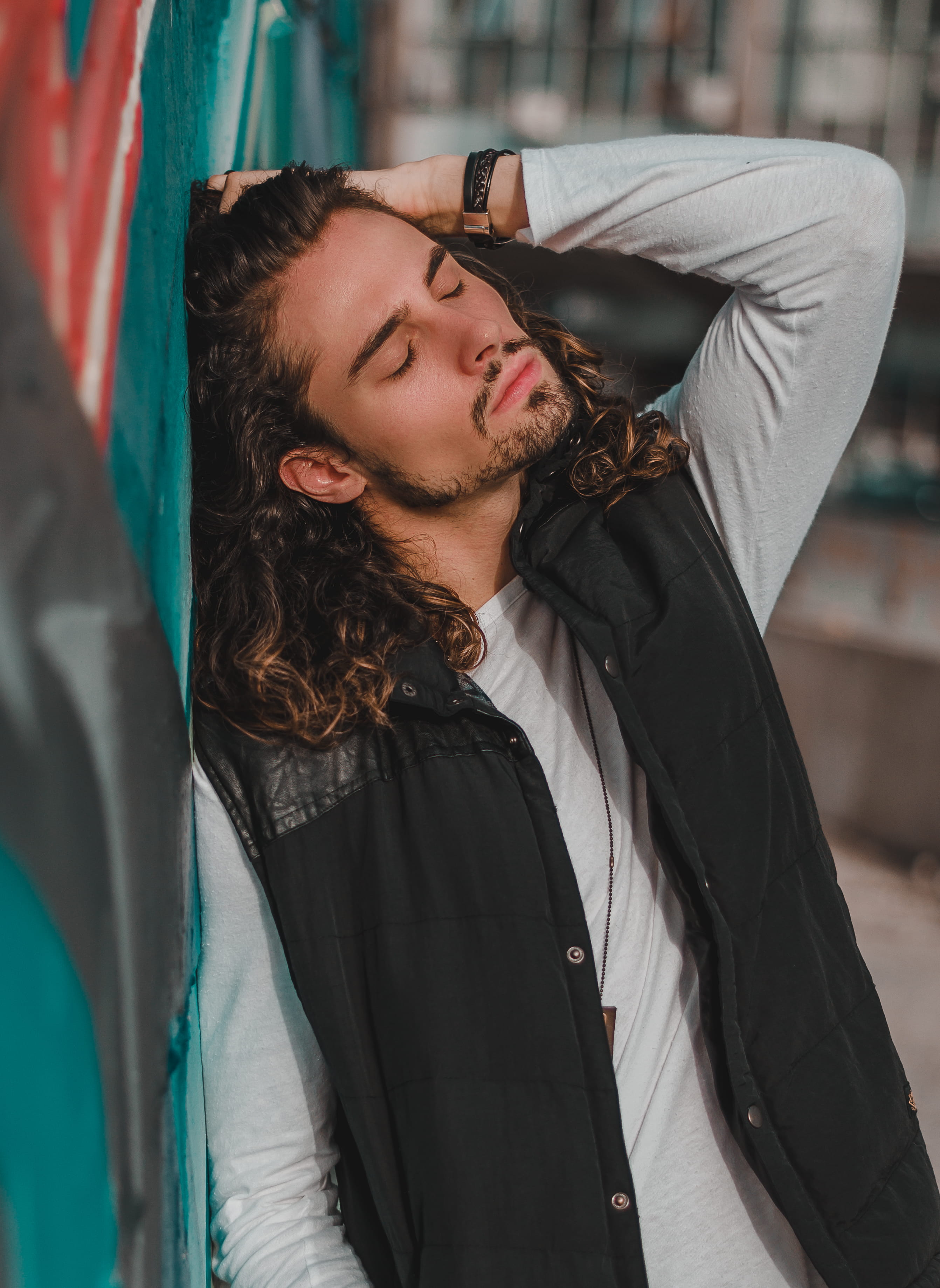 wear, outdoors, male, man, fine-looking, person, handsome, winter, closed eyes, street, standing, model, blue, male model, real people, fashion, facial expression, Phone HD Wallpaper