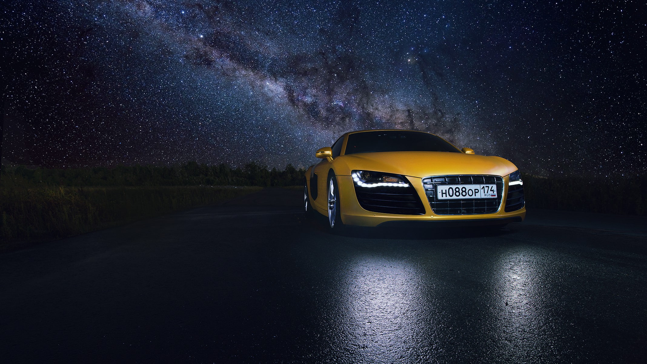 supercar, car, r, cars, Cars s HD, s, sports, hd backgrounds, yellow, audi, 1080P, night, HD Wallpaper