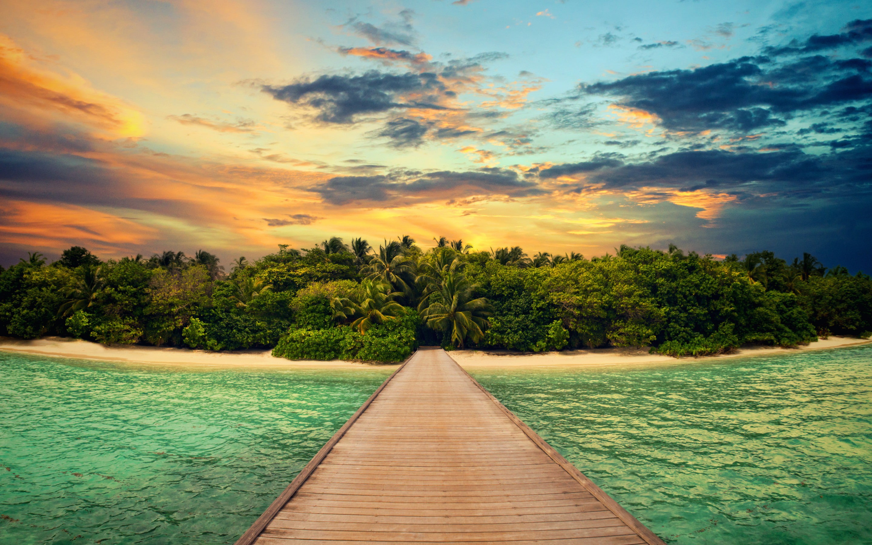 landscape, 2K, sea, scenery, dock, s, brown, Nature, wooden, HD Wallpaper