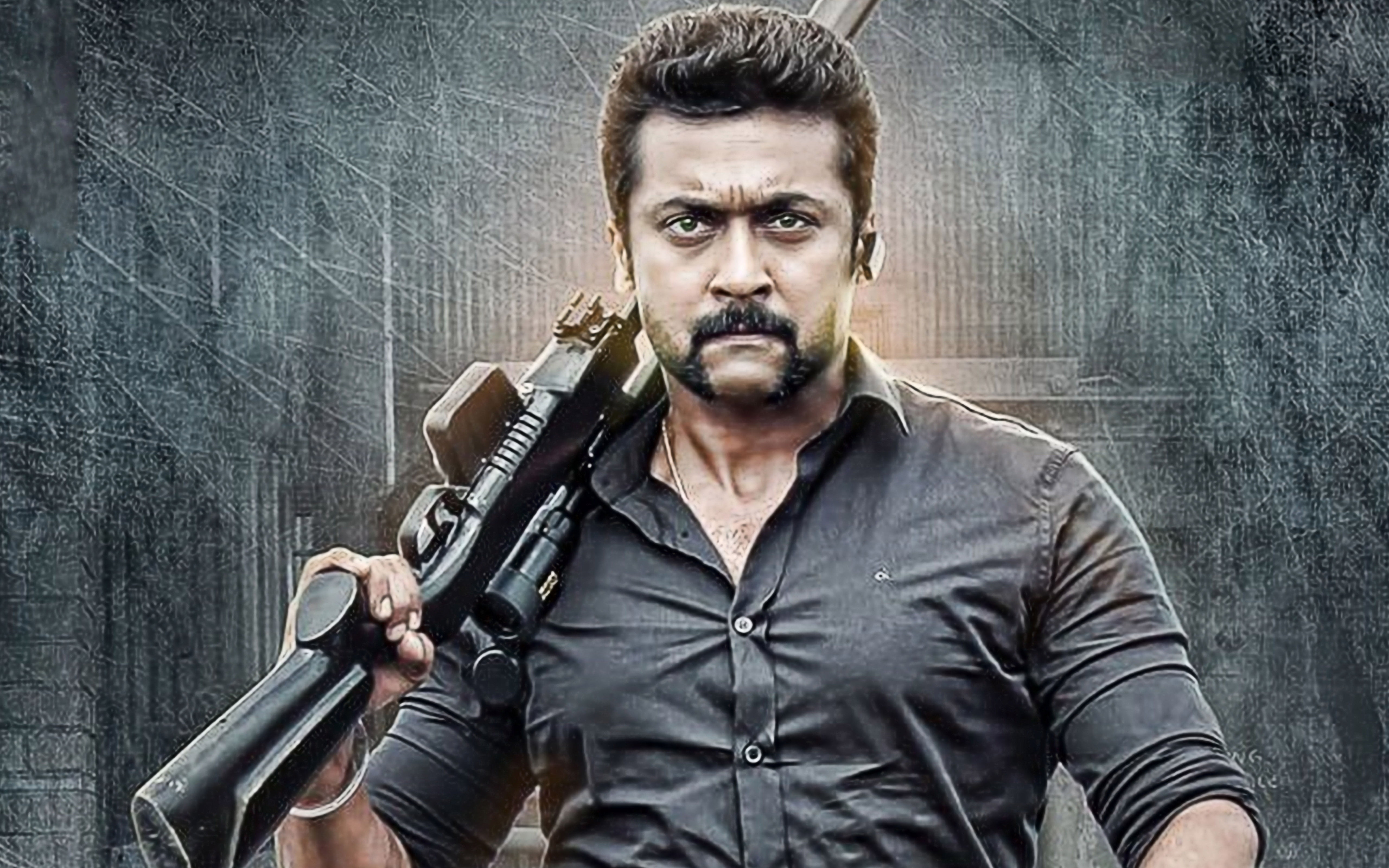 one person, looking at camera, front view, gun, portrait, s, bollywood, men, facial hair, Bollywood Movies, weapon, shirt, indoors, sign, Movies, serious, HD Wallpaper