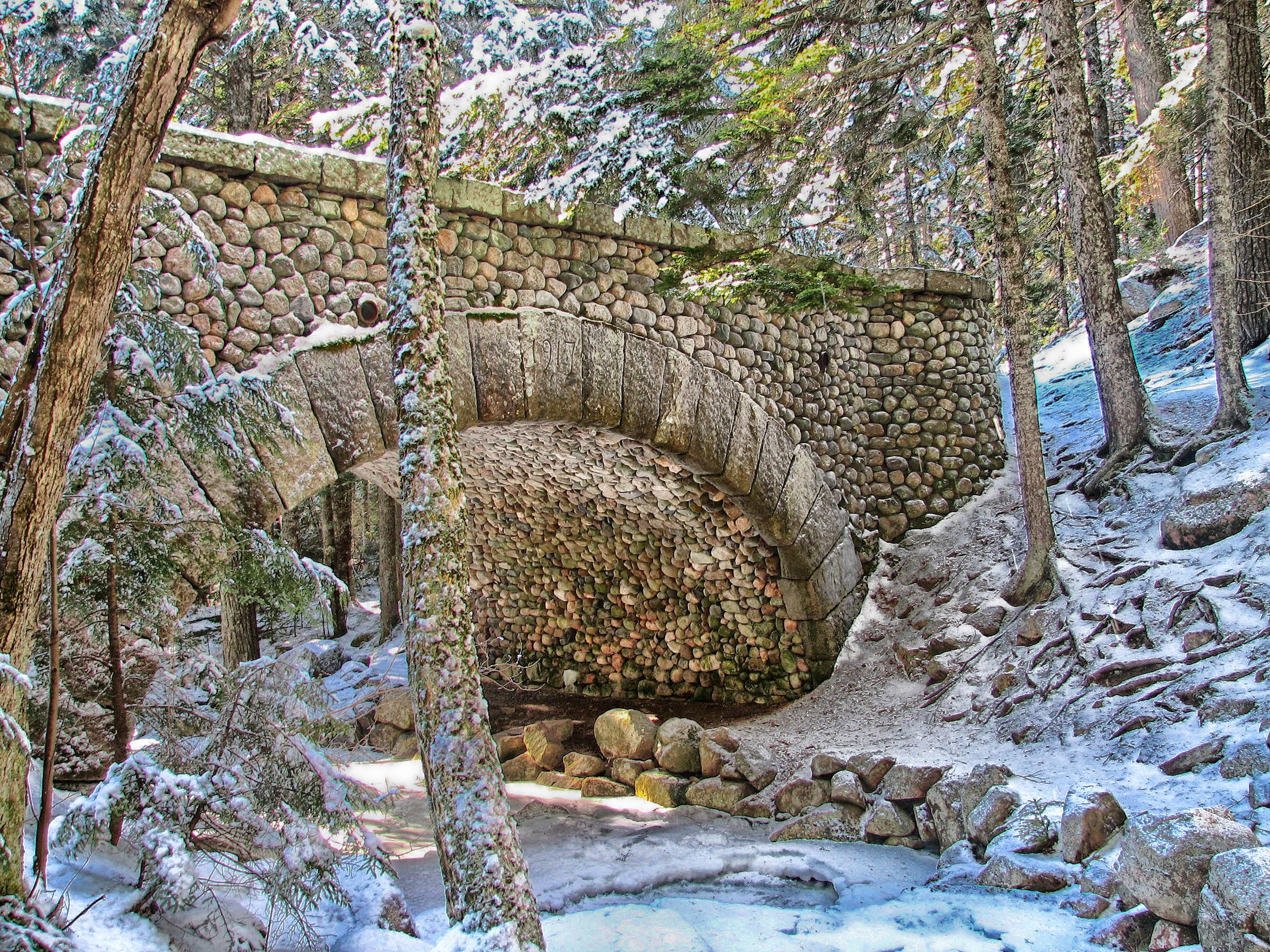 scenics - nature, nature, eroded, countryside, flowing, flowing water, winter, rock formation, rock - object, bridge, architecture, outdoors, stone, hdr, HD Wallpaper