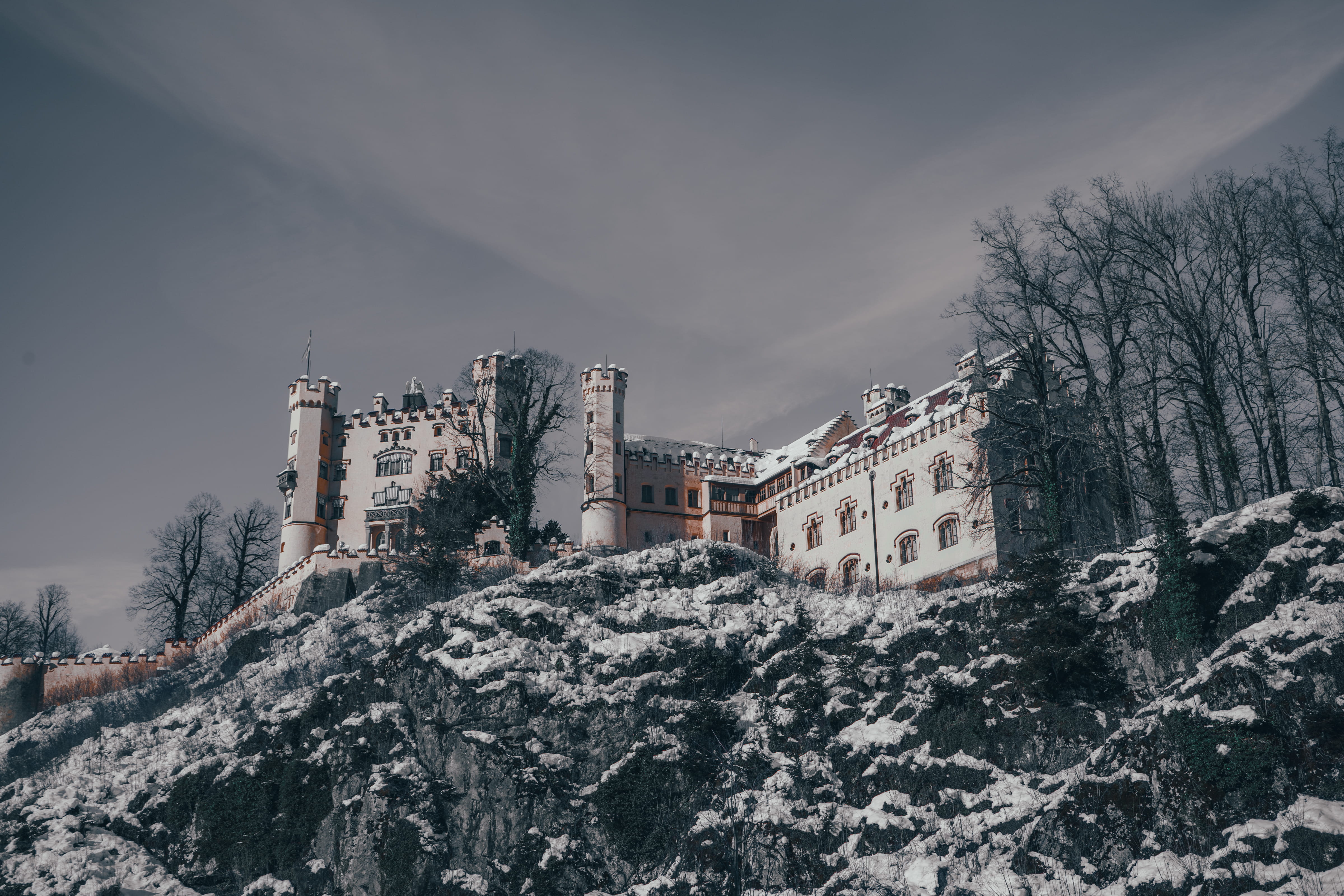 exterior, building exterior, mountain, nature, winter, view, day, outdoors, cold temperature, sight, trees, snowcapped mountain, germany, cloud - sky, 4K, HD Wallpaper