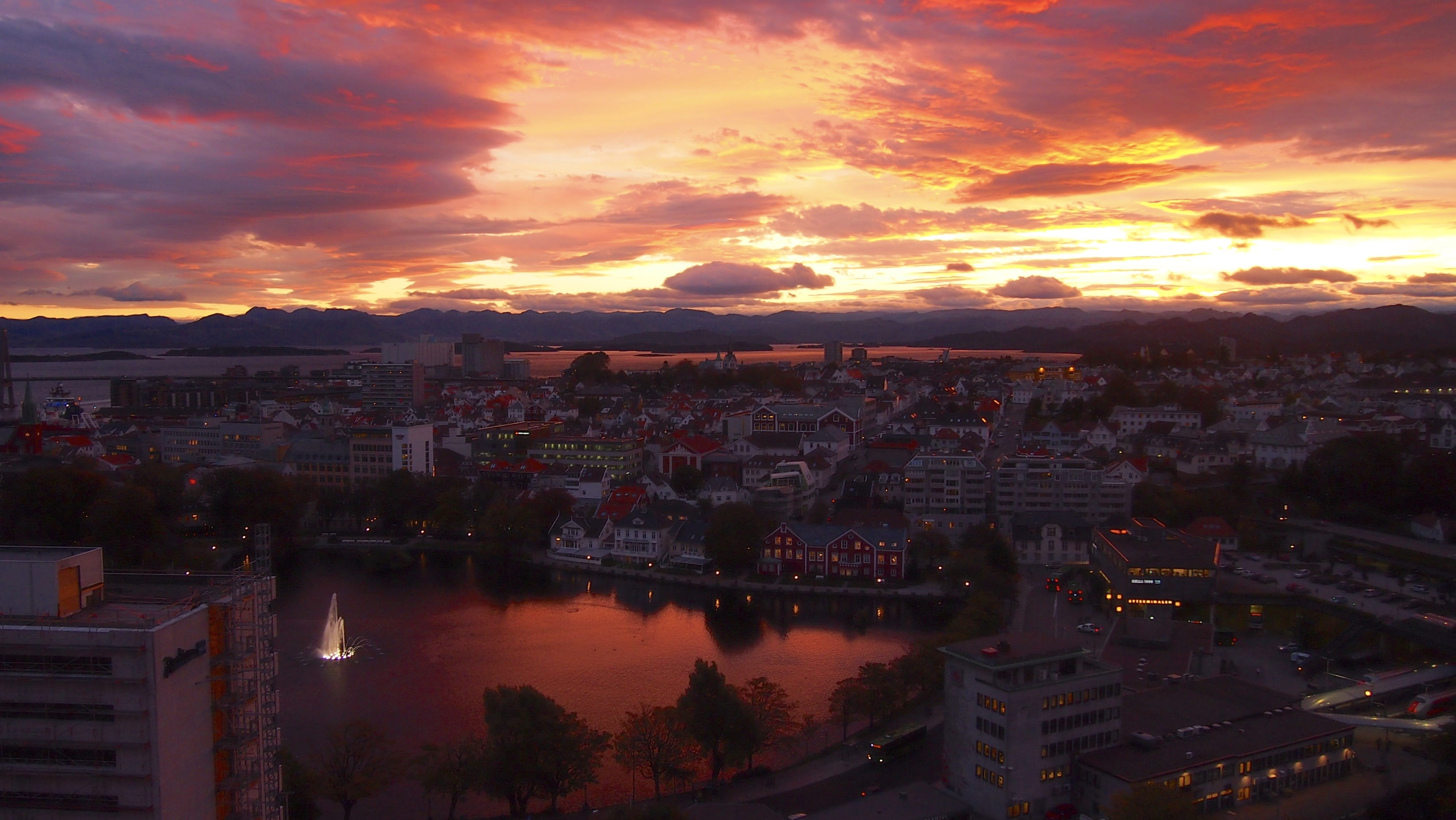 Scandinavia, nature, Norway, river, residential district, city, dusk, Stavanger, community, architecture, no people, 4K, aerial View, urban Scene, high angle view, HD Wallpaper
