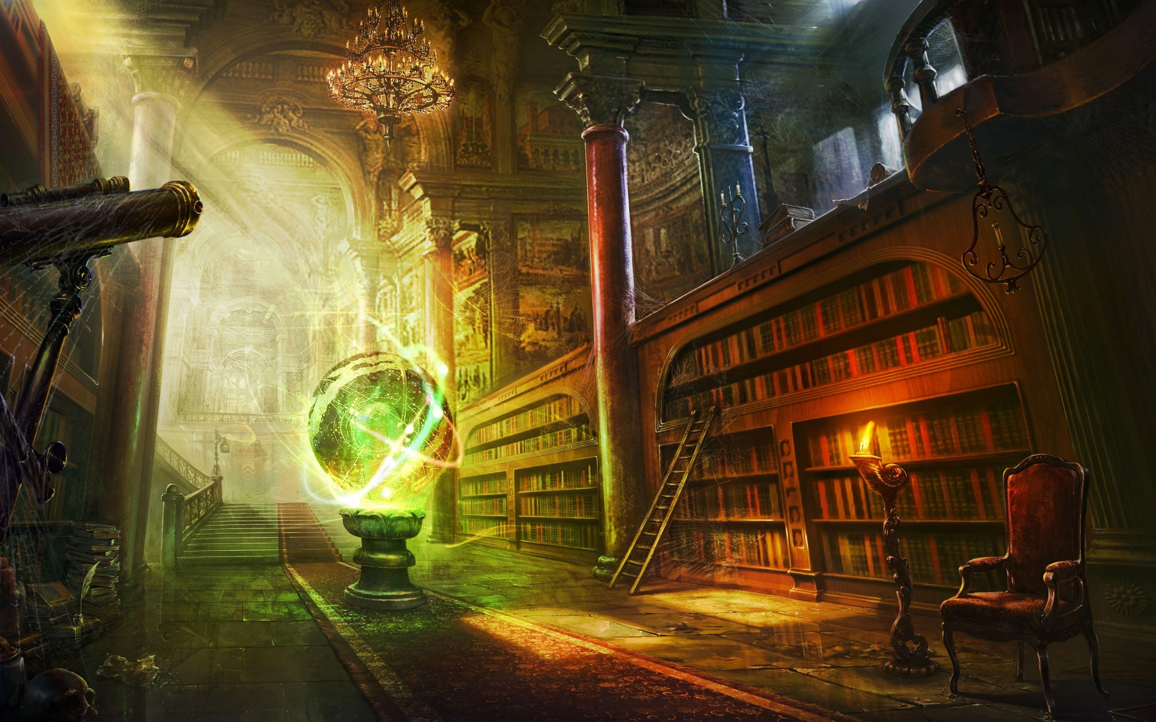 4K, castle, ball backgrounds, agic, library, download 3840x2400, columns, magic, HD Wallpaper