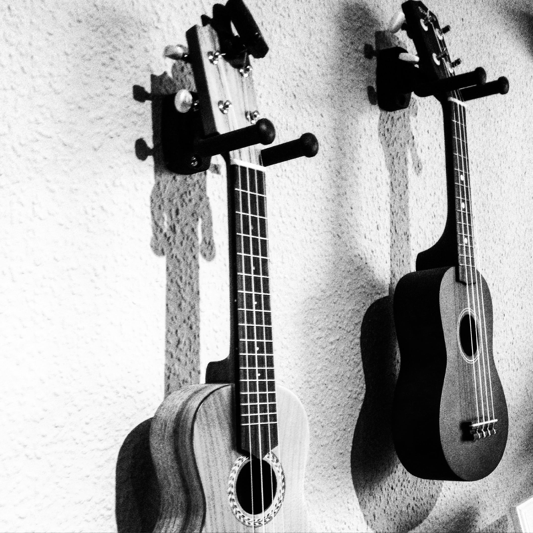 arts culture and entertainment, close-up, musical instrument string, man made object, music, ukulele, hanging, wall - building feature, grey, wood - material, Phone HD Wallpaper