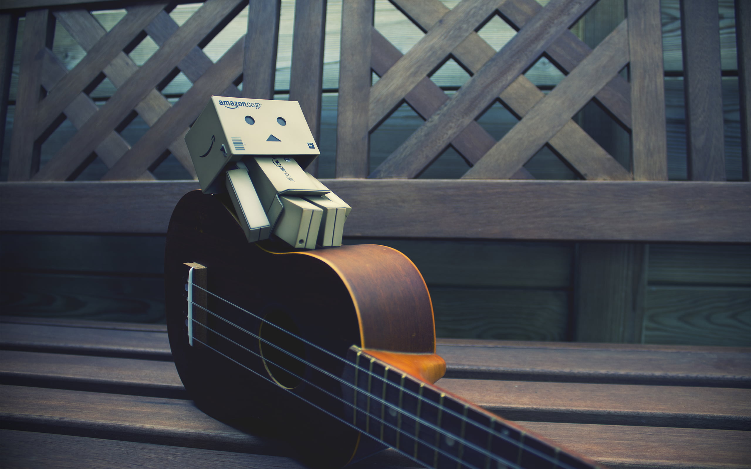 ukulele, bench, no people, 2K, built structure, guitar, arts culture and entertainment, hey, close-up, nature, day, wood - material, absence, sunlight, HD Wallpaper