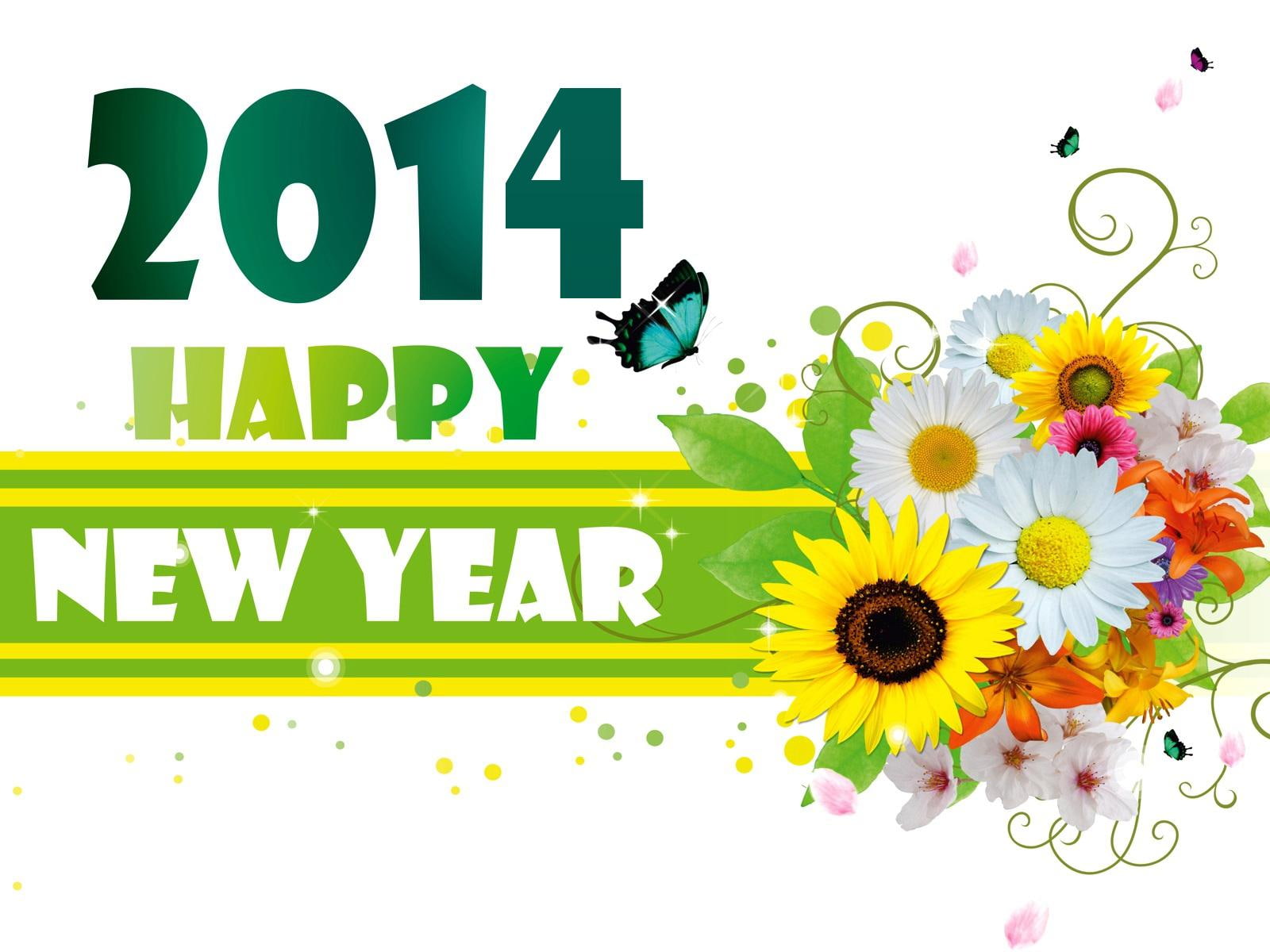 happy, year, 720P, flowers, happy new year 2014, 2014, new year, new, HD Wallpaper