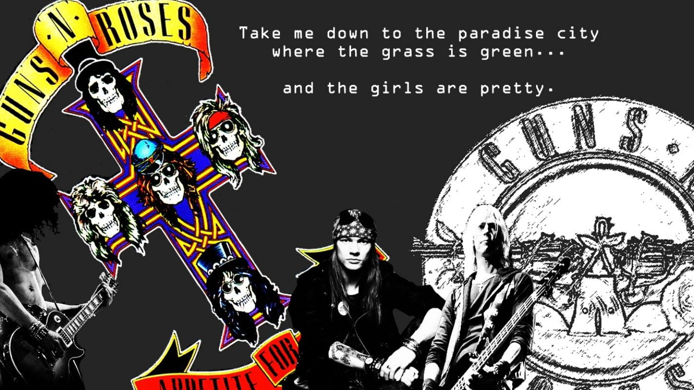 male likeness, people, creativity, group of people, Guns N Roses, text, religion, art and craft, architecture, men, western script, outdoors, celebration, HD Wallpaper