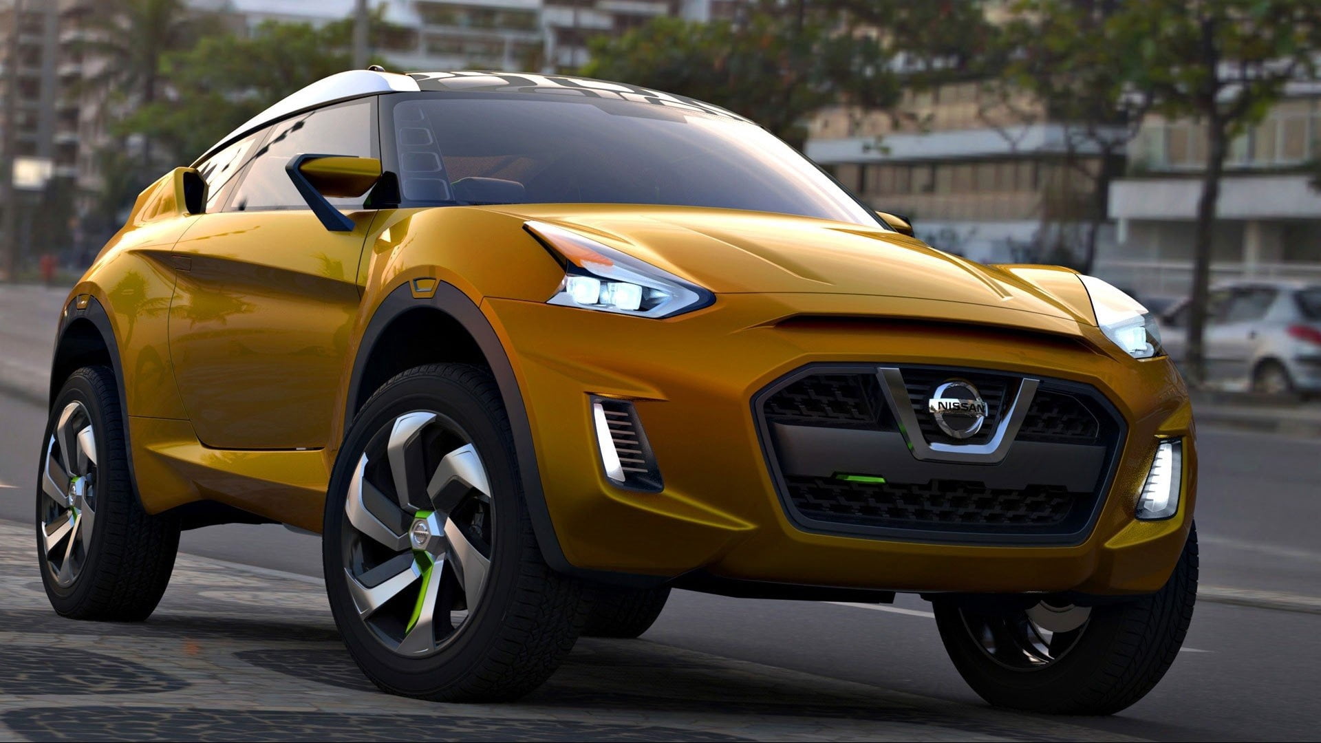 small, modern, engine, red, focus on foreground, chrome, nissan extrem, car, sports Car, motor Vehicle, land Vehicle, front View, architecture, speed, retro styled, HD Wallpaper