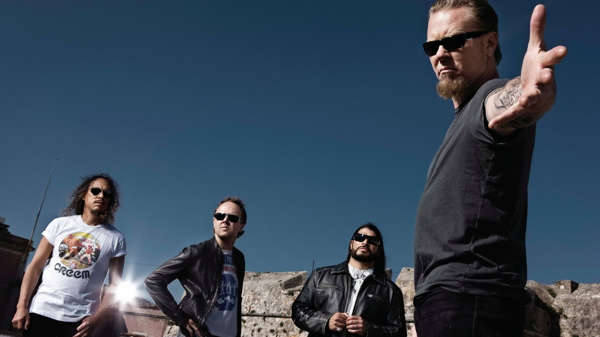 blue, nature, mid adult men, adult, men, young adult, fashion, young men, low angle view, 1080P, waist up, clear sky, music, standing, Metallica, males, HD Wallpaper