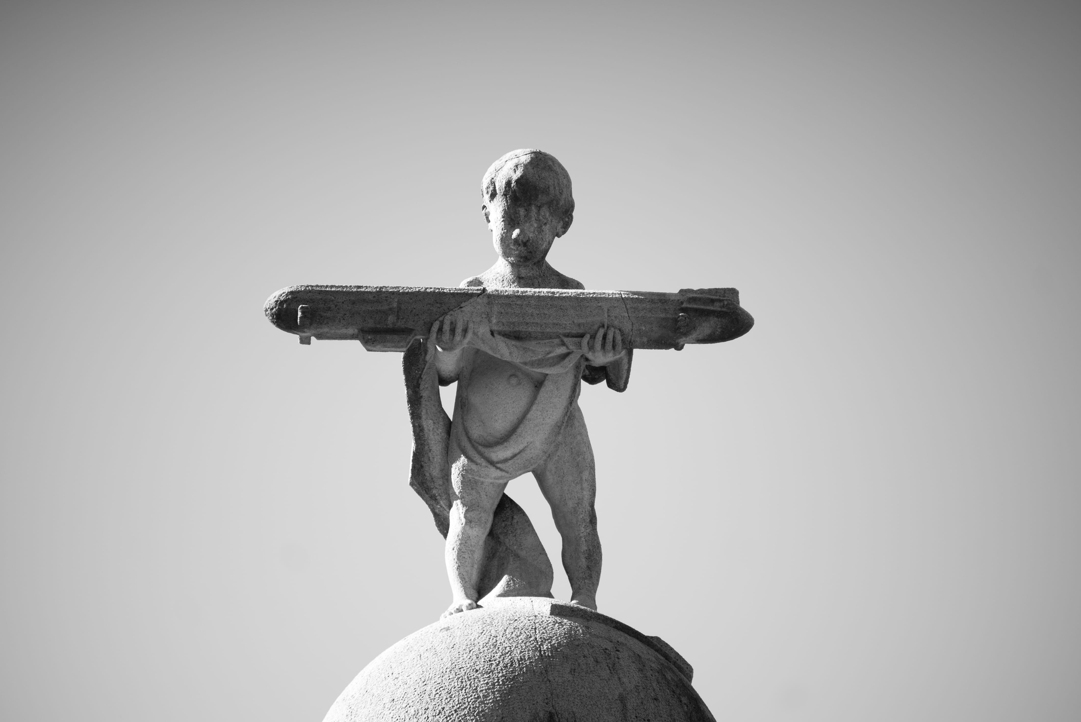 prometheus, belief, angel, low angle view, child, human representation, male likeness, hindenberg, clear sky, art and craft, friedrichshafen, germany, iccarus, HD Wallpaper