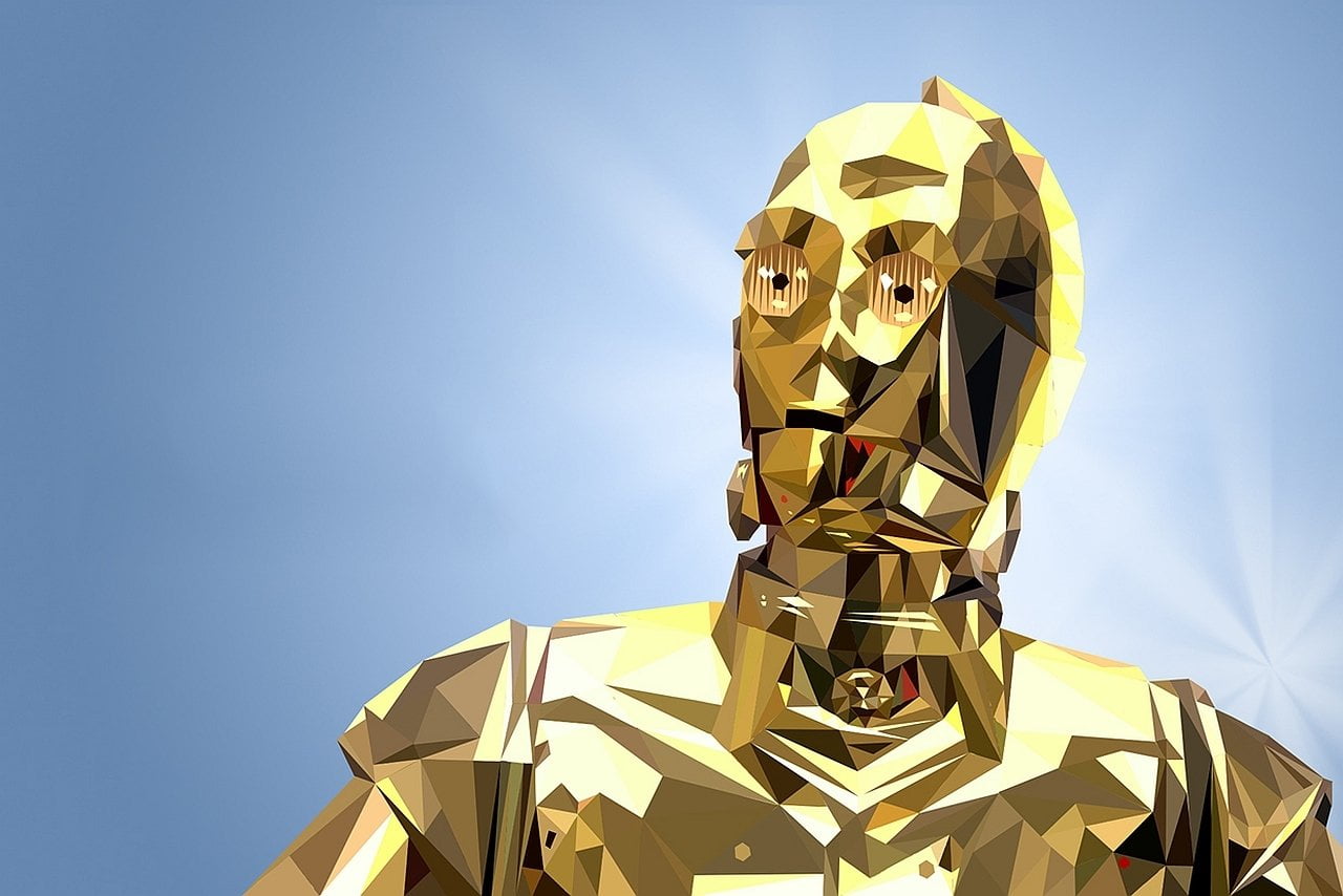 720P, sky, nature, outdoors, art and craft, no people, creativity, obscured face, technology, blue, C-3PO, sunlight, low angle view, human representation, HD Wallpaper
